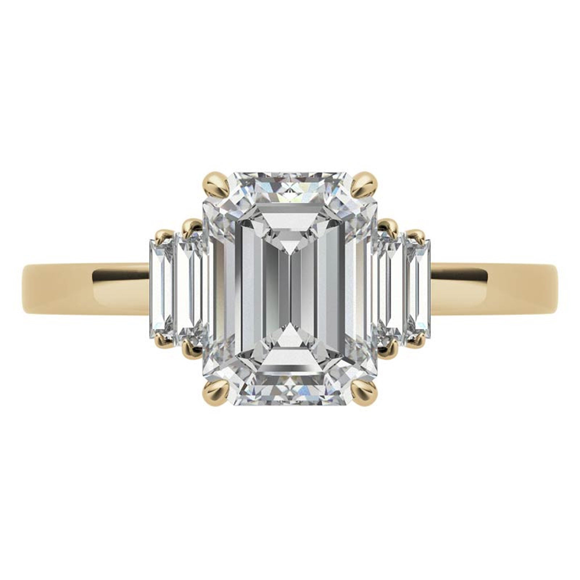 Sterling Silver Emerald-Cut Center Stone With Baguette Adjustable  Engagement Yellow Gold Ring For Woman