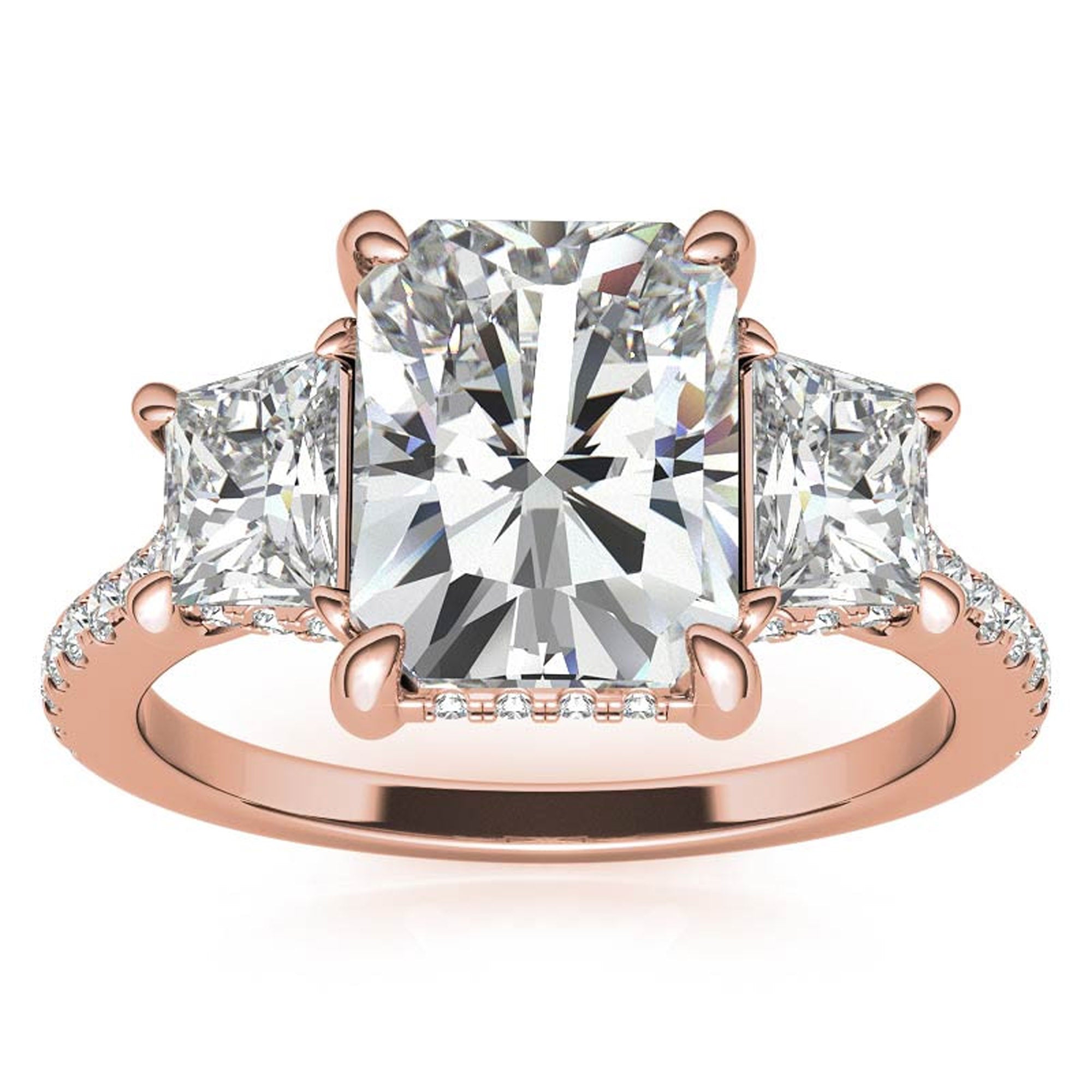 Sterling Silver Three-Stone Setting Adjustable Classic Rose Gold Engagement Ring For Women