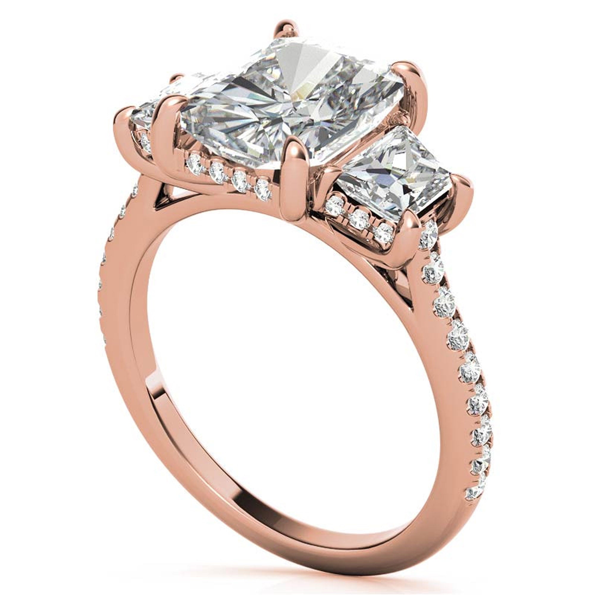 Sterling Silver Three-Stone Setting Adjustable Classic Rose Gold Engagement Ring For Women