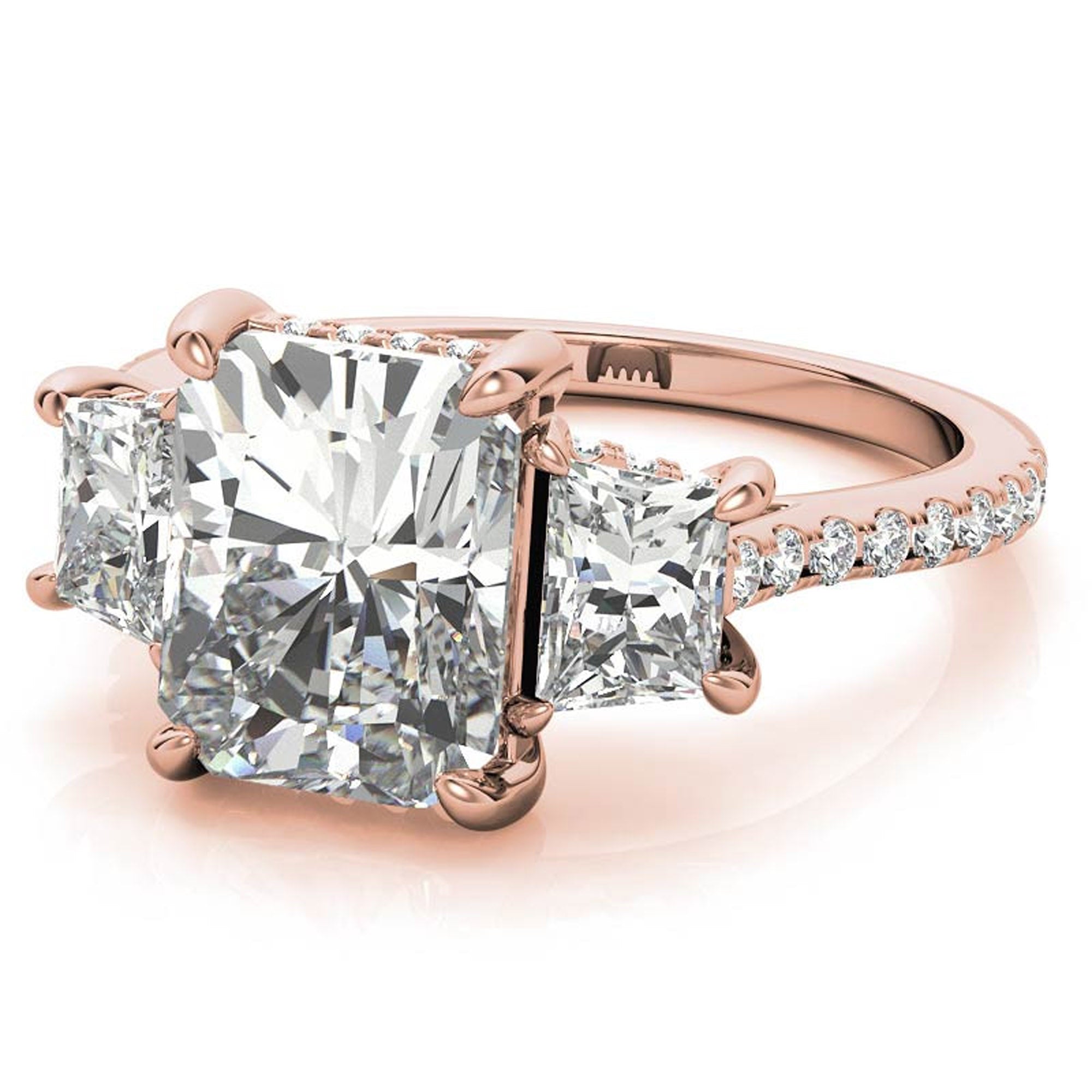 Sterling Silver Three-Stone Setting Adjustable Classic Rose Gold Engagement Ring For Women