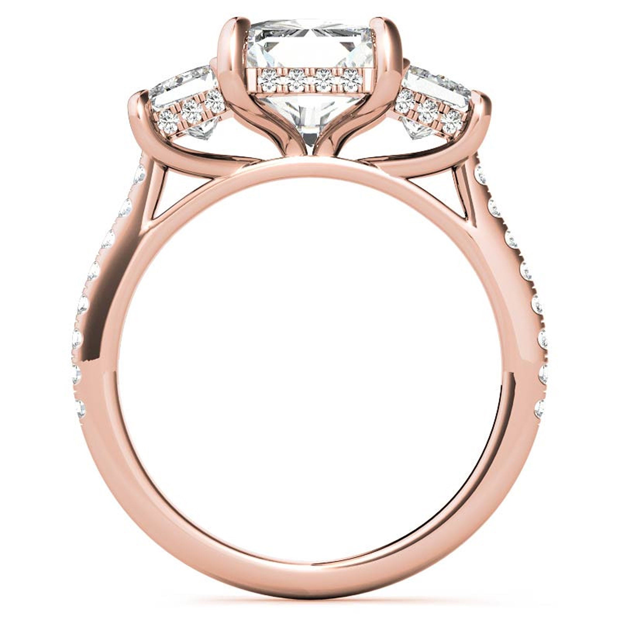 Sterling Silver Three-Stone Setting Adjustable Classic Rose Gold Engagement Ring For Women