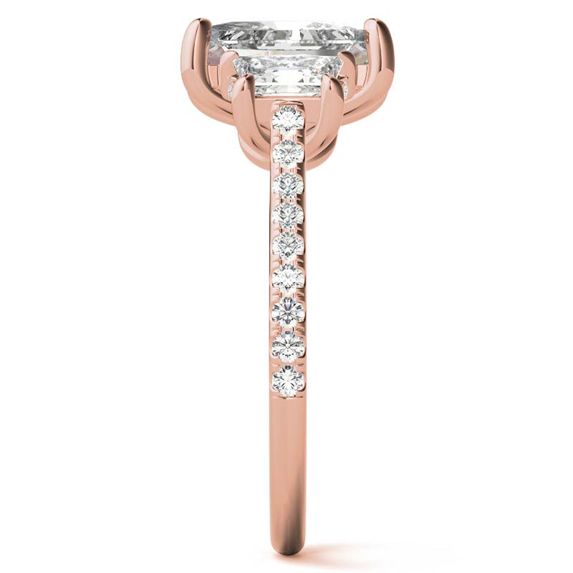 Sterling Silver Three-Stone Setting Adjustable Classic Rose Gold Engagement Ring For Women