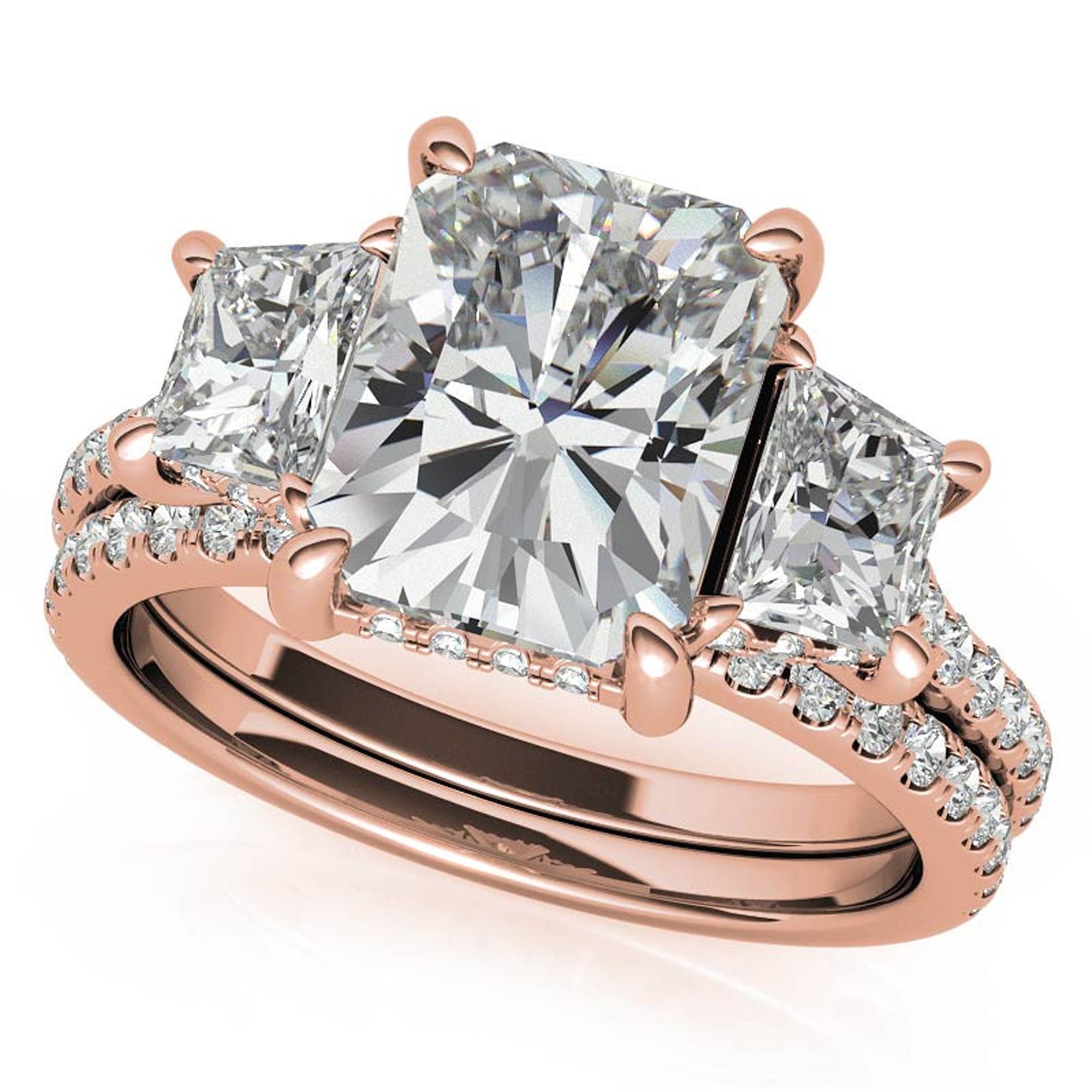 Sterling Silver Three-Stone Setting Adjustable Classic Rose Gold Engagement Ring For Women