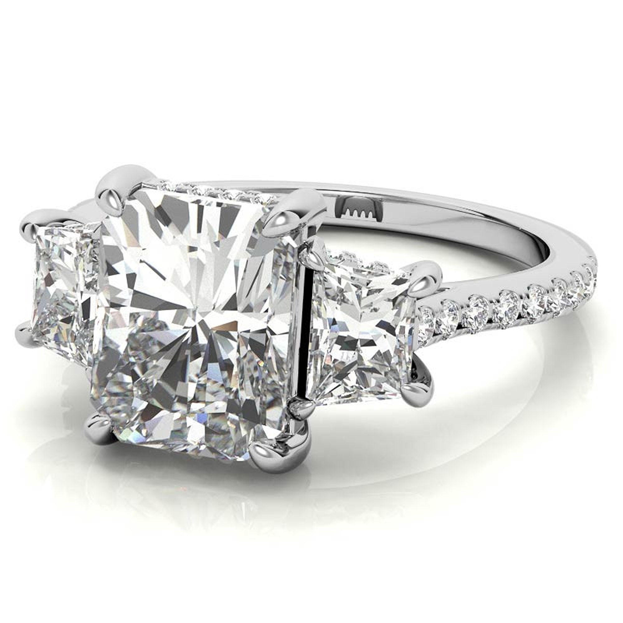 Sterling Silver Three-Stone Setting Adjustable Classic White Gold  Engagement Ring For Women