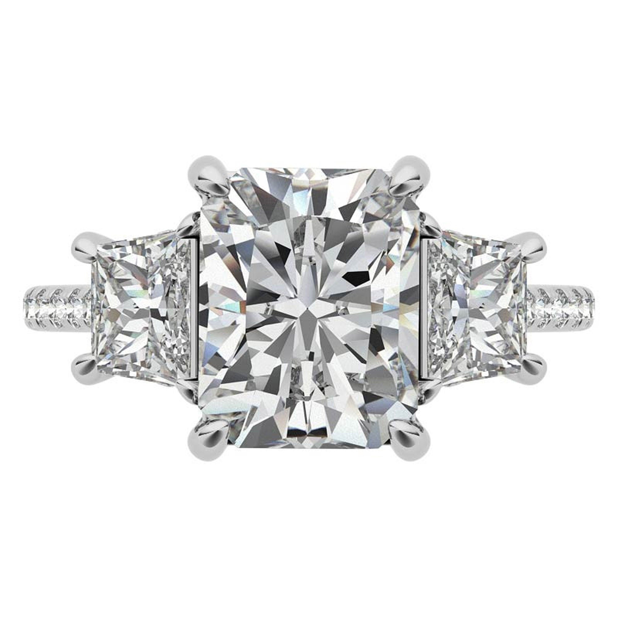 Sterling Silver Three-Stone Setting Adjustable Classic White Gold  Engagement Ring For Women