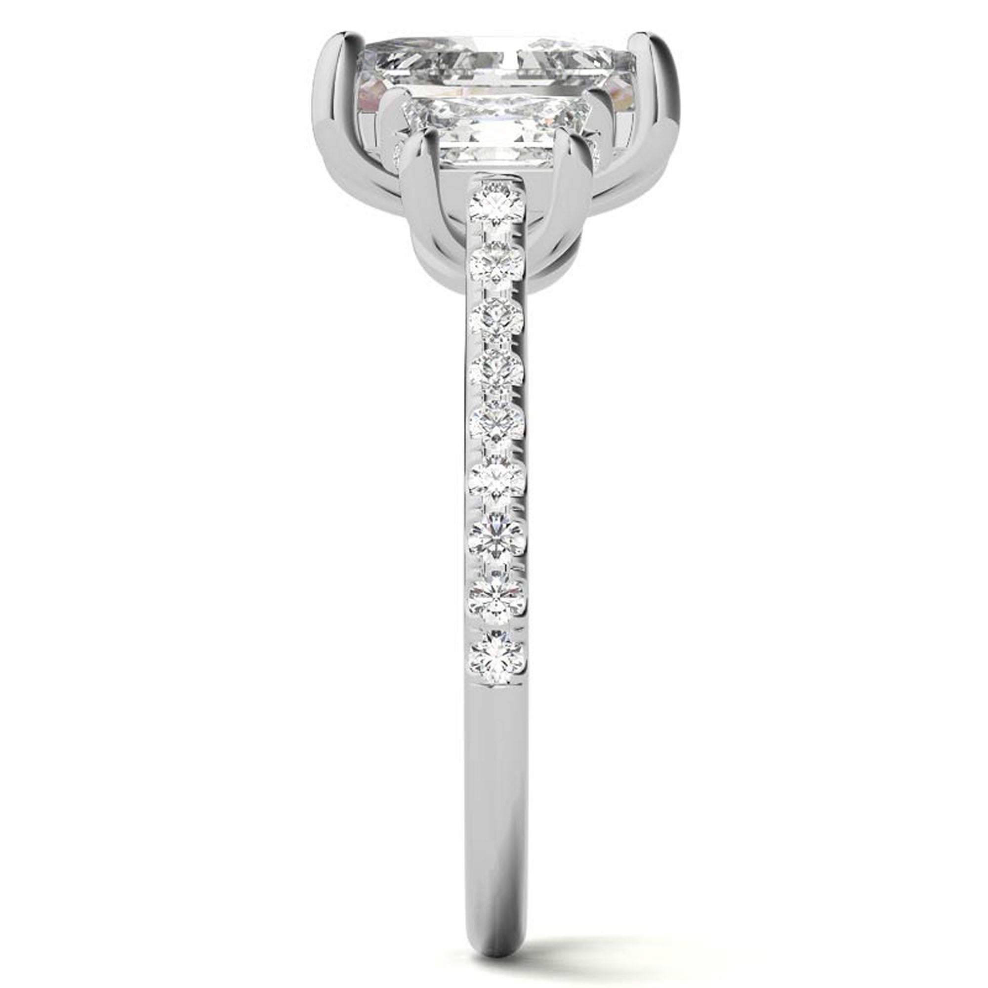 Sterling Silver Three-Stone Setting Adjustable Classic White Gold  Engagement Ring For Women