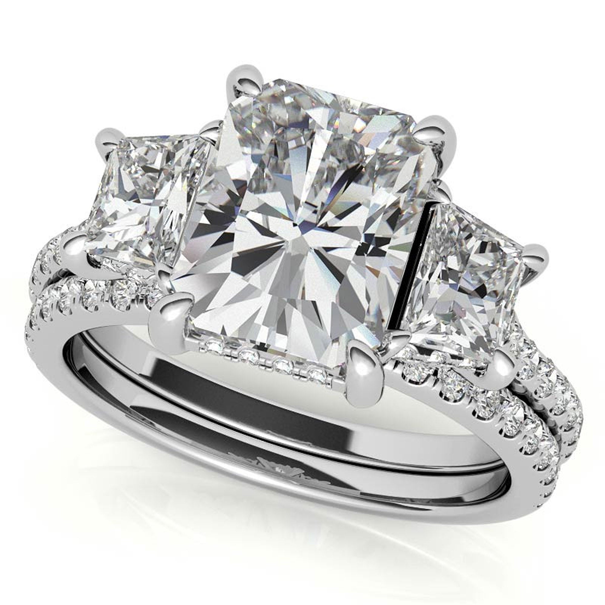 Sterling Silver Three-Stone Setting Adjustable Classic White Gold  Engagement Ring For Women
