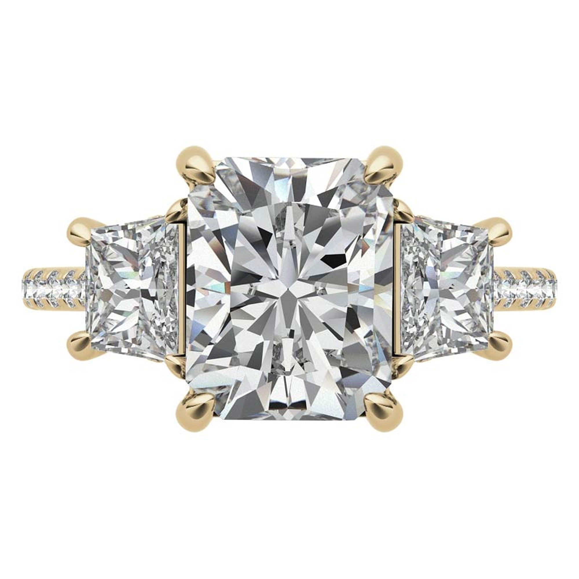 Sterling Silver Three-Stone Setting Adjustable Classic Yellow Gold  Engagement Ring For Women