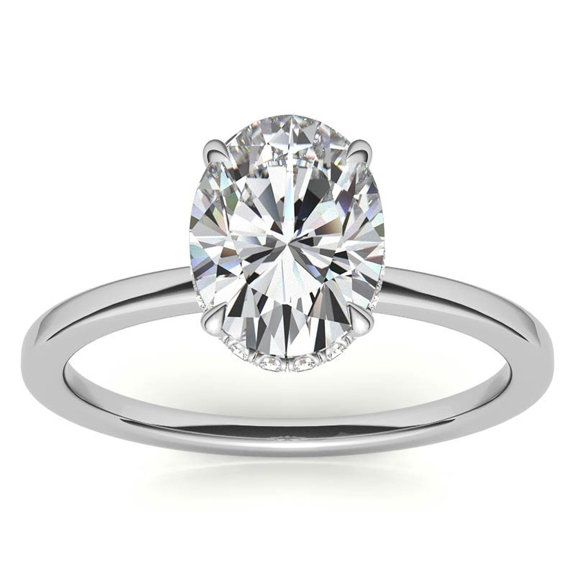 Sterling Silver Oval-Cut Solitaire White Gold Minimalist Engagement Ring for Women