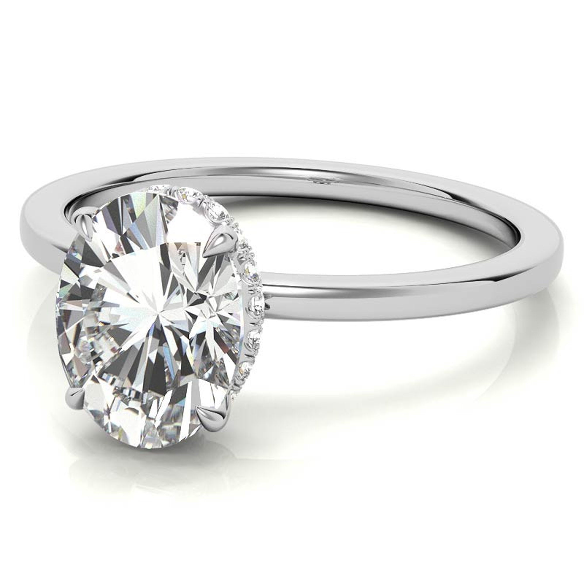 Sterling Silver Oval-Cut Solitaire White Gold Minimalist Engagement Ring for Women