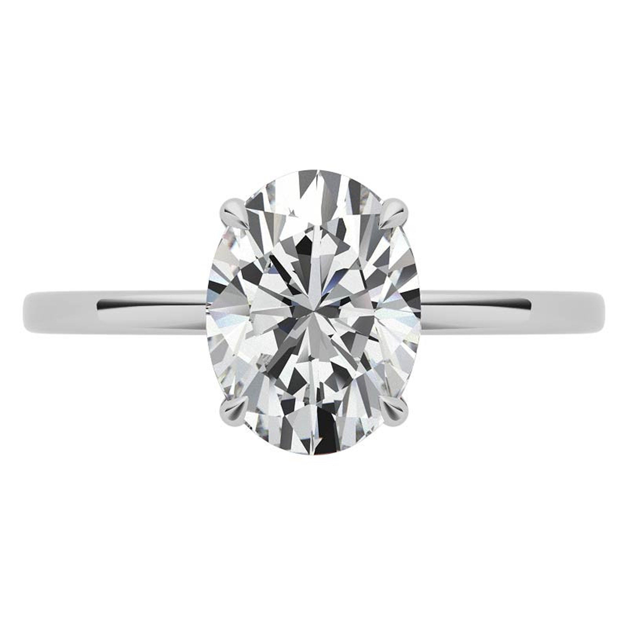 Sterling Silver Oval-Cut Solitaire White Gold Minimalist Engagement Ring for Women