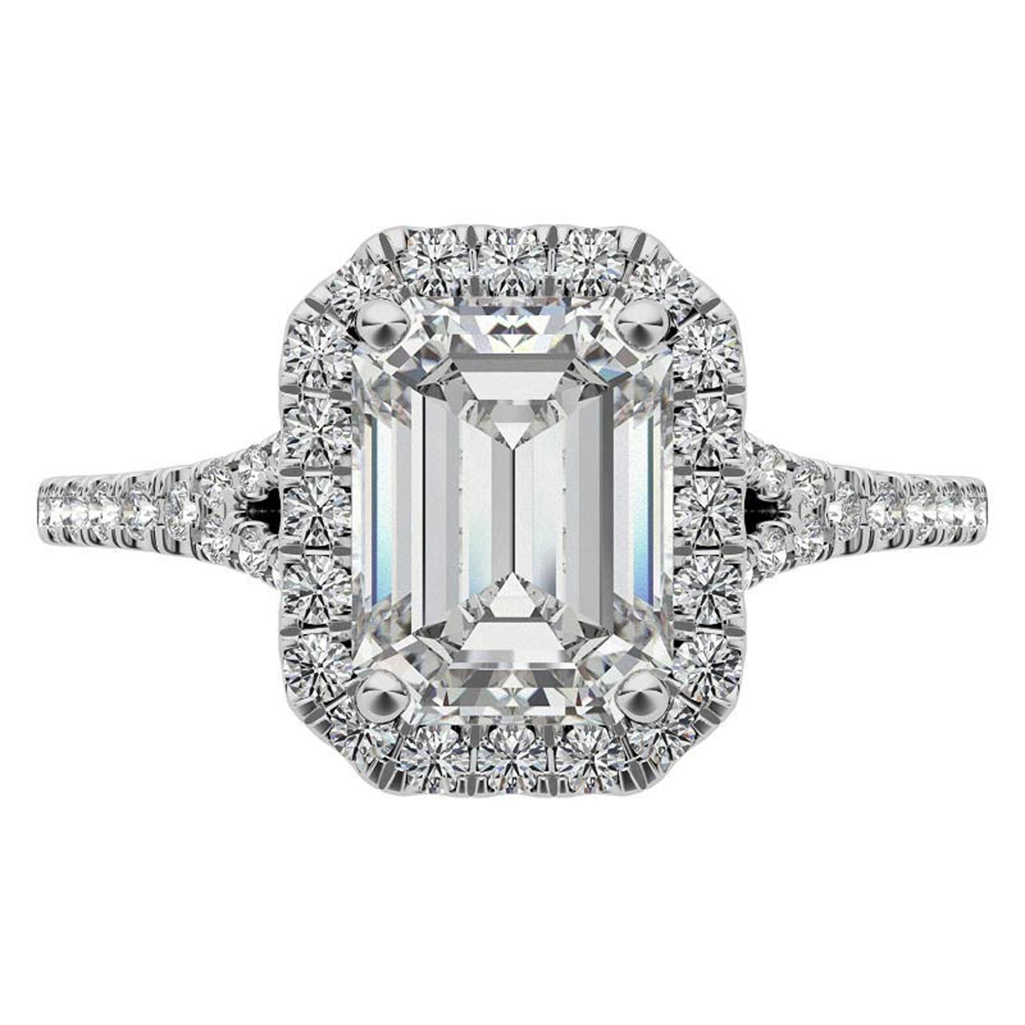Sterling Silver Emerald Cut Halo Adjustable Elegant Bridal White Gold Ring Perfect for Engagement