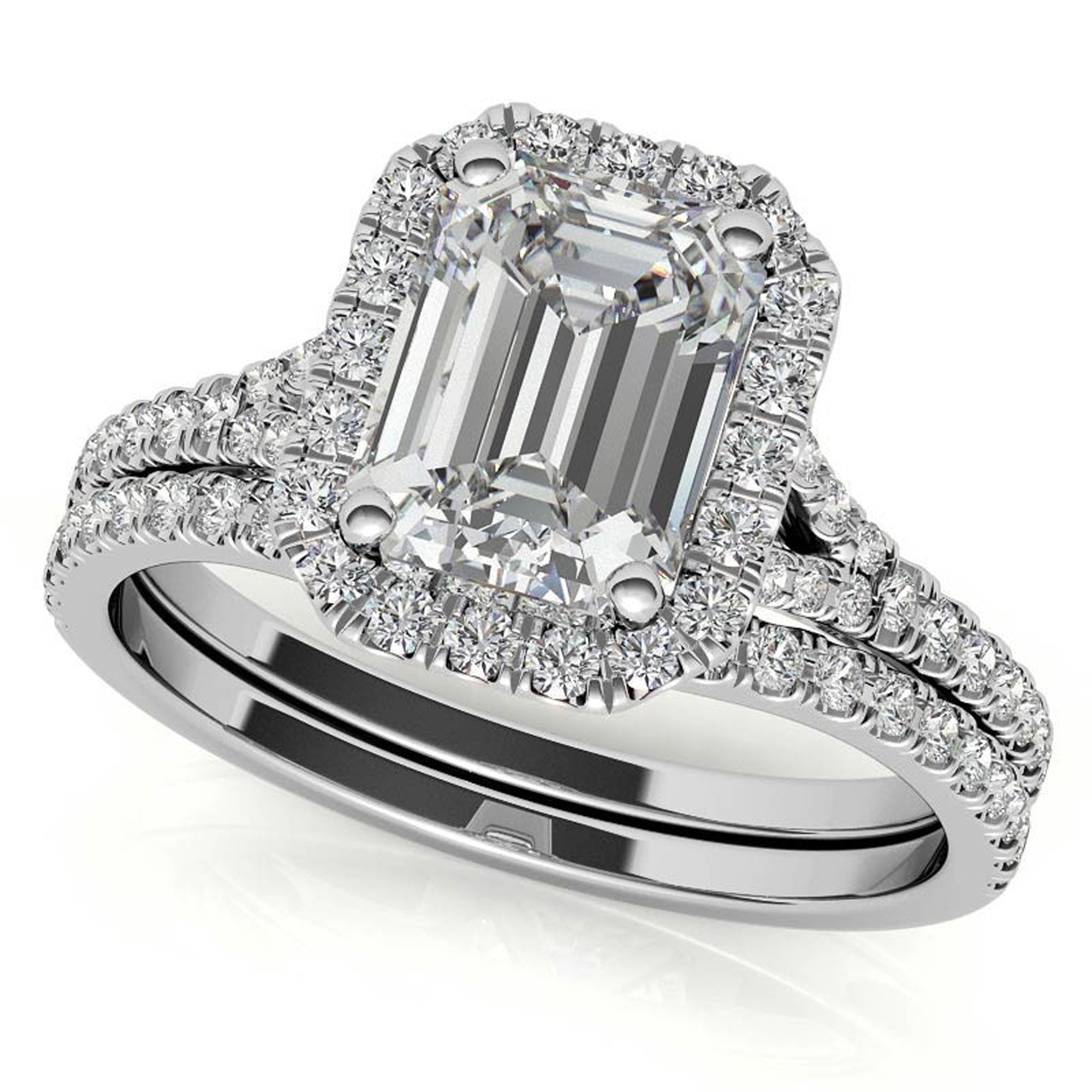Sterling Silver Emerald Cut Halo Adjustable Elegant Bridal White Gold Ring Perfect for Engagement