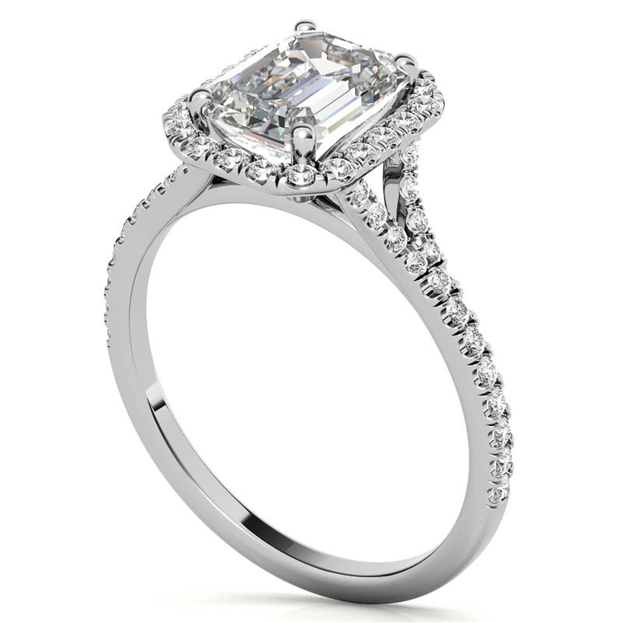 Sterling Silver Emerald Cut Halo Adjustable Elegant Bridal White Gold Ring Perfect for Engagement