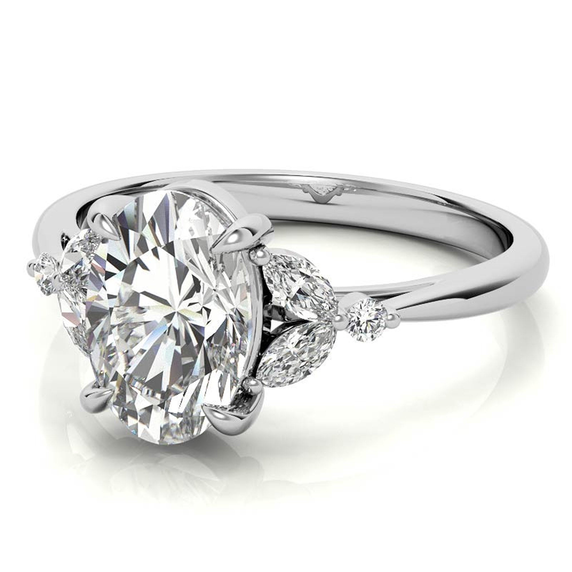 Stunning Adjustable Oval-Cut Ring in Sterling Silver with White Gold Plating
