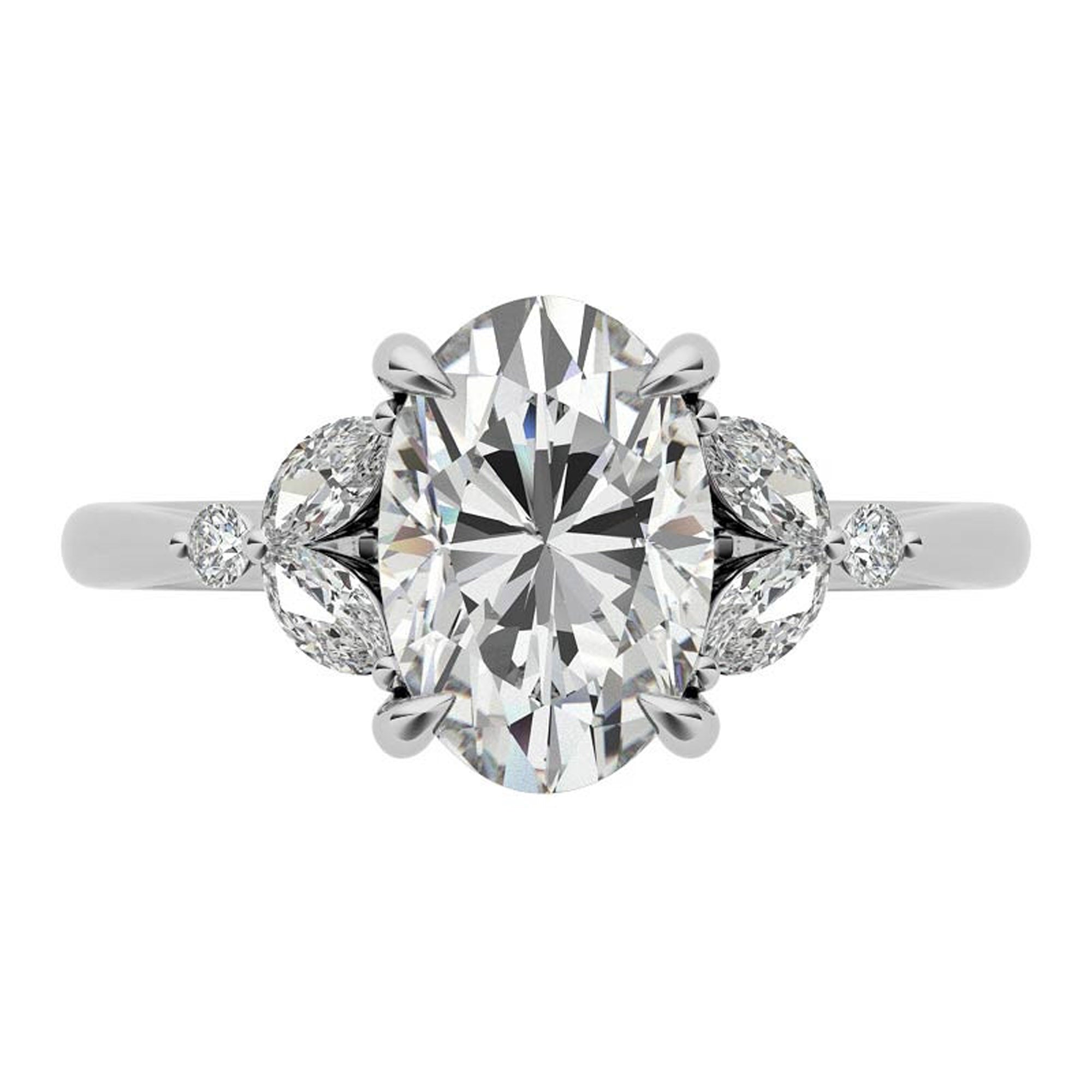 Stunning Adjustable Oval-Cut Ring in Sterling Silver with White Gold Plating