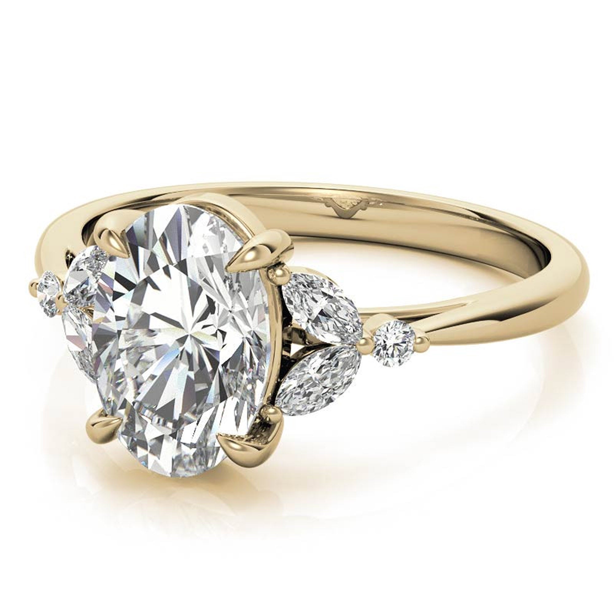 Stunning Adjustable Oval-Cut Ring in Yellow Gold Plating | Elegant Sterling Silver & American Diamond