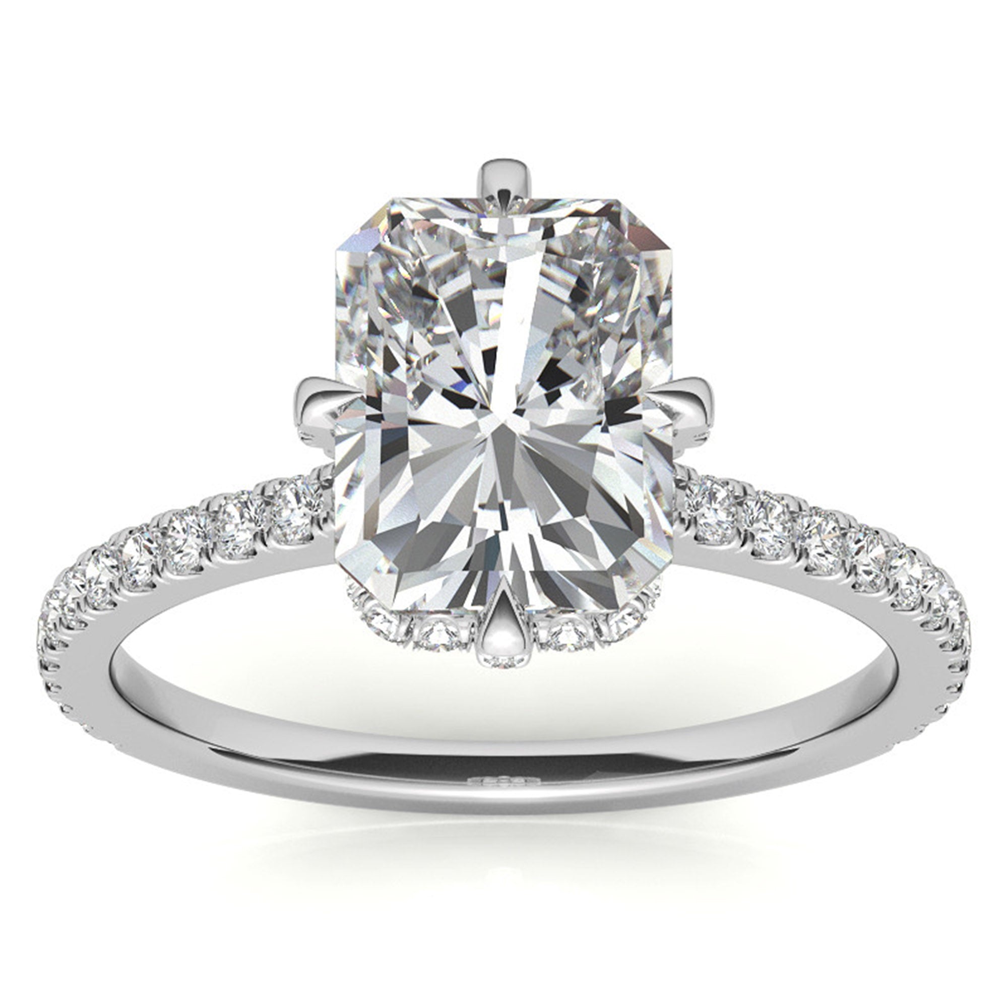 Sterling Silver Radiant-Cut Center Stone Adjustable  Engagement  White Gold Ring Perfect for  Special Occasions