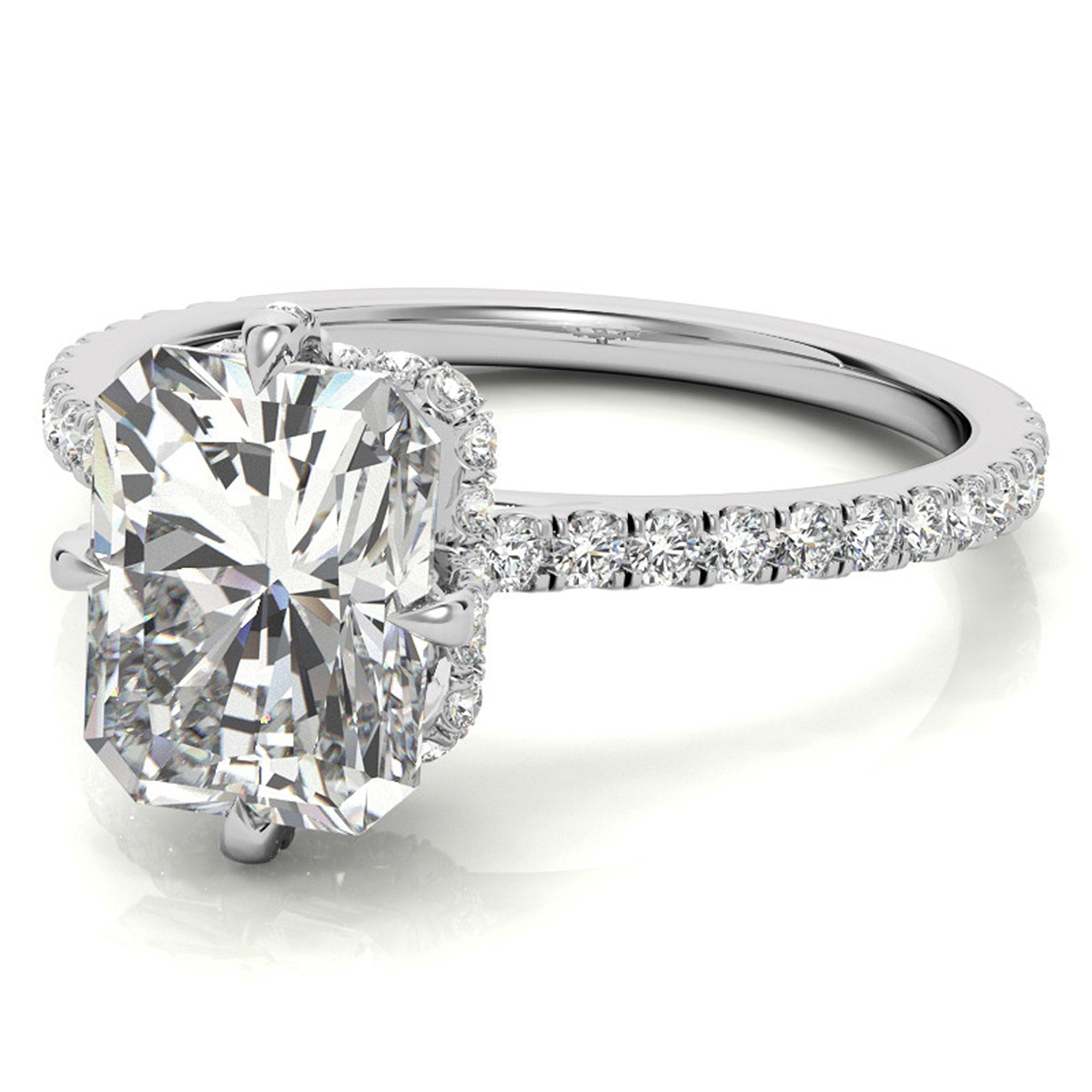 Sterling Silver Radiant-Cut Center Stone Adjustable  Engagement  White Gold Ring Perfect for  Special Occasions