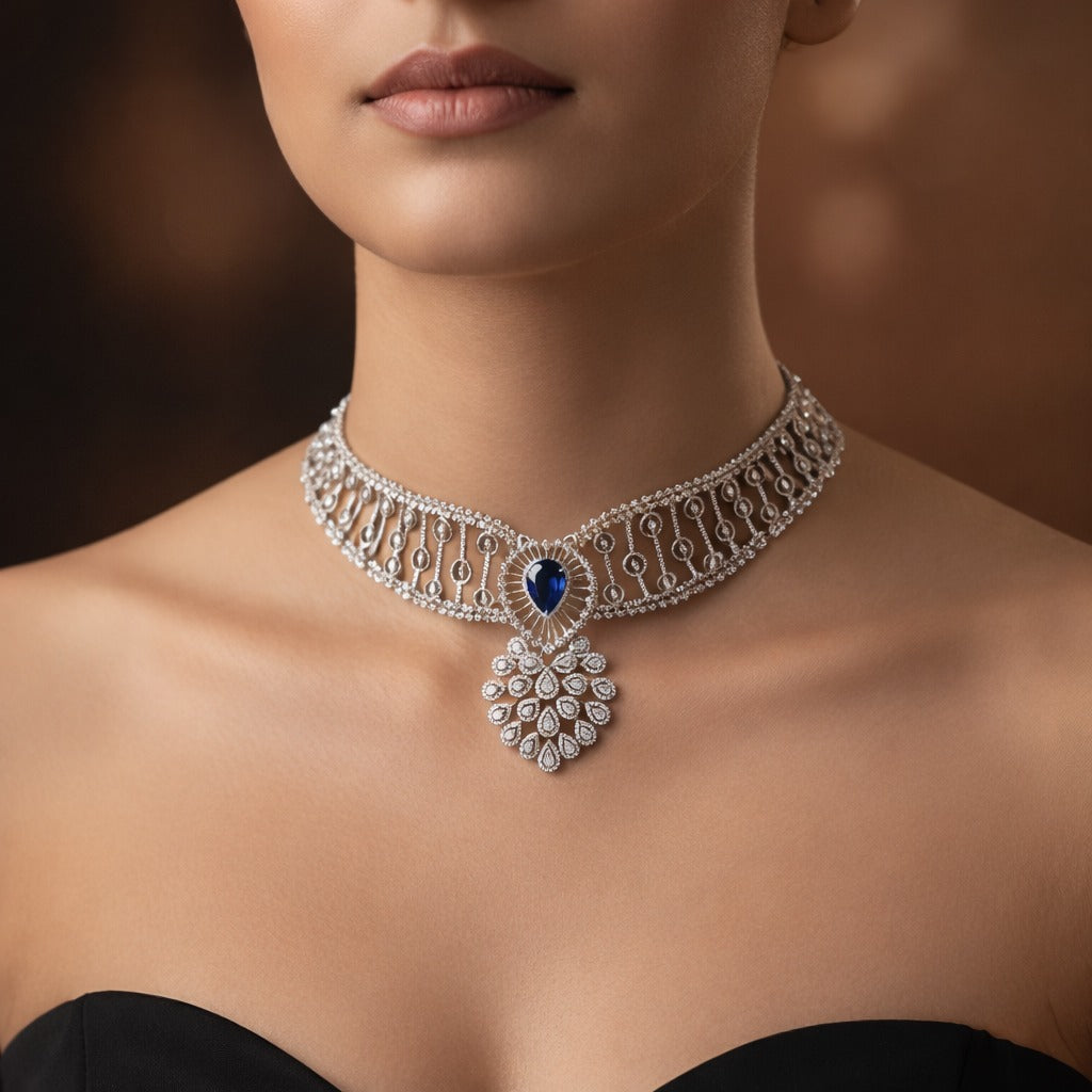 Elegant Sapphire Diamond Wedding Choker