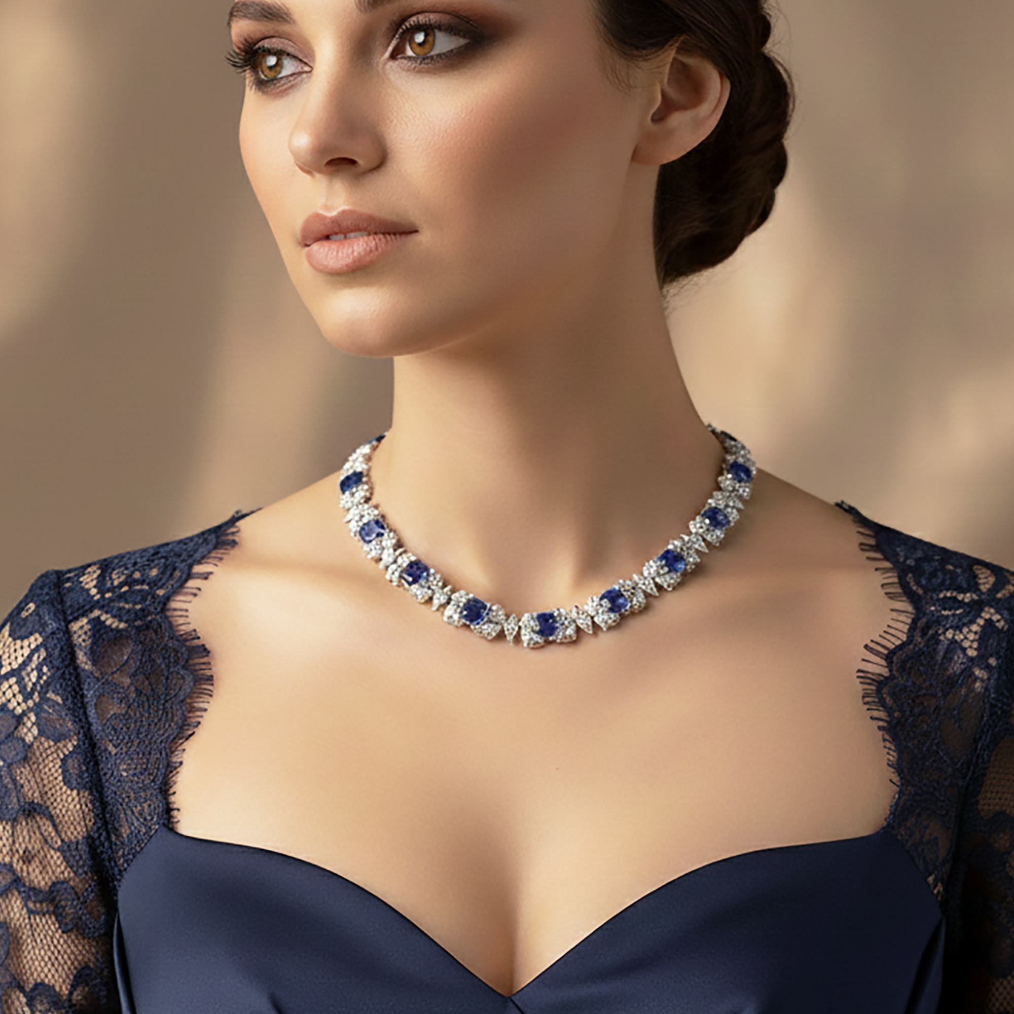 Elegant Blue Sapphire and Diamond Necklace