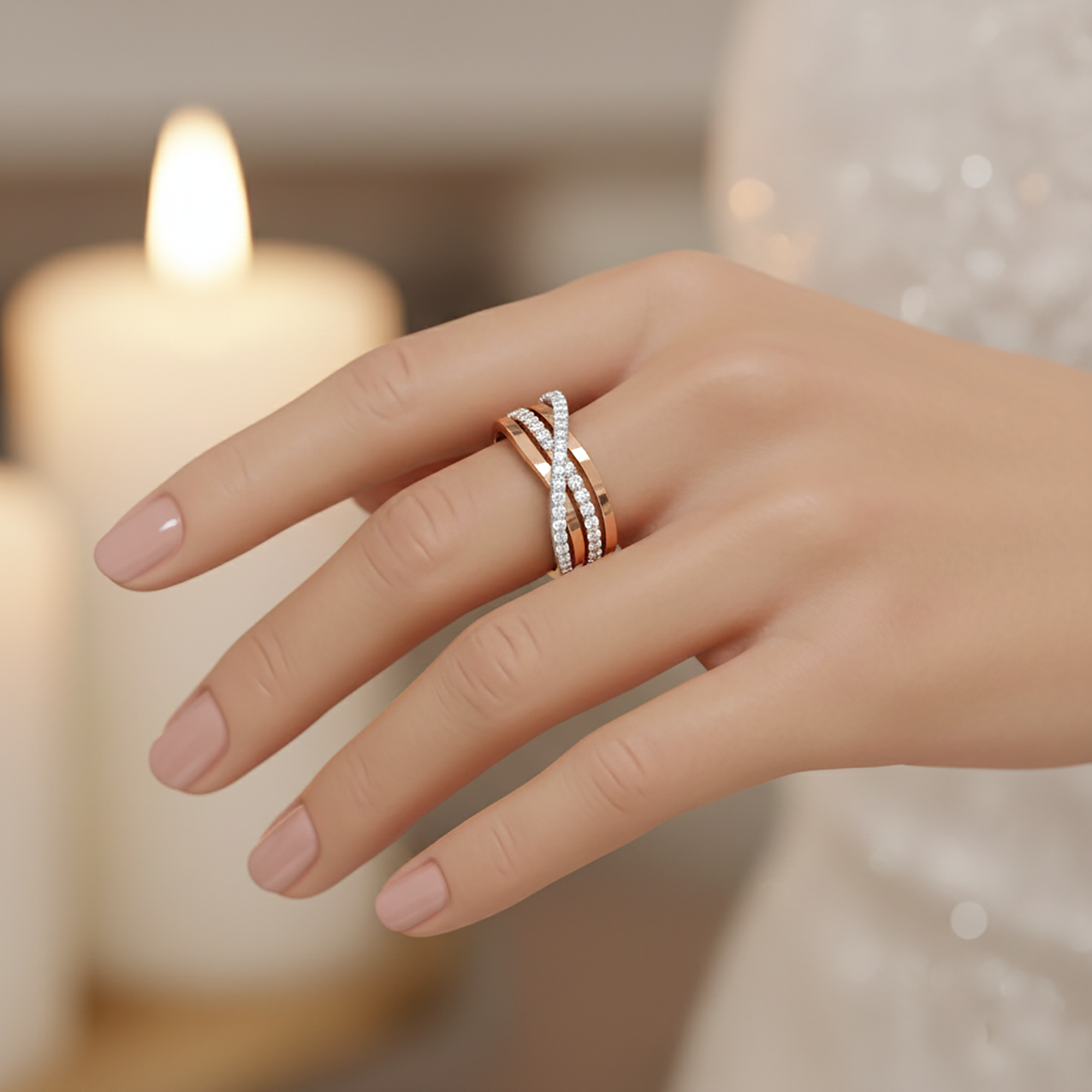 Elegant Rose Gold Crossover Ring