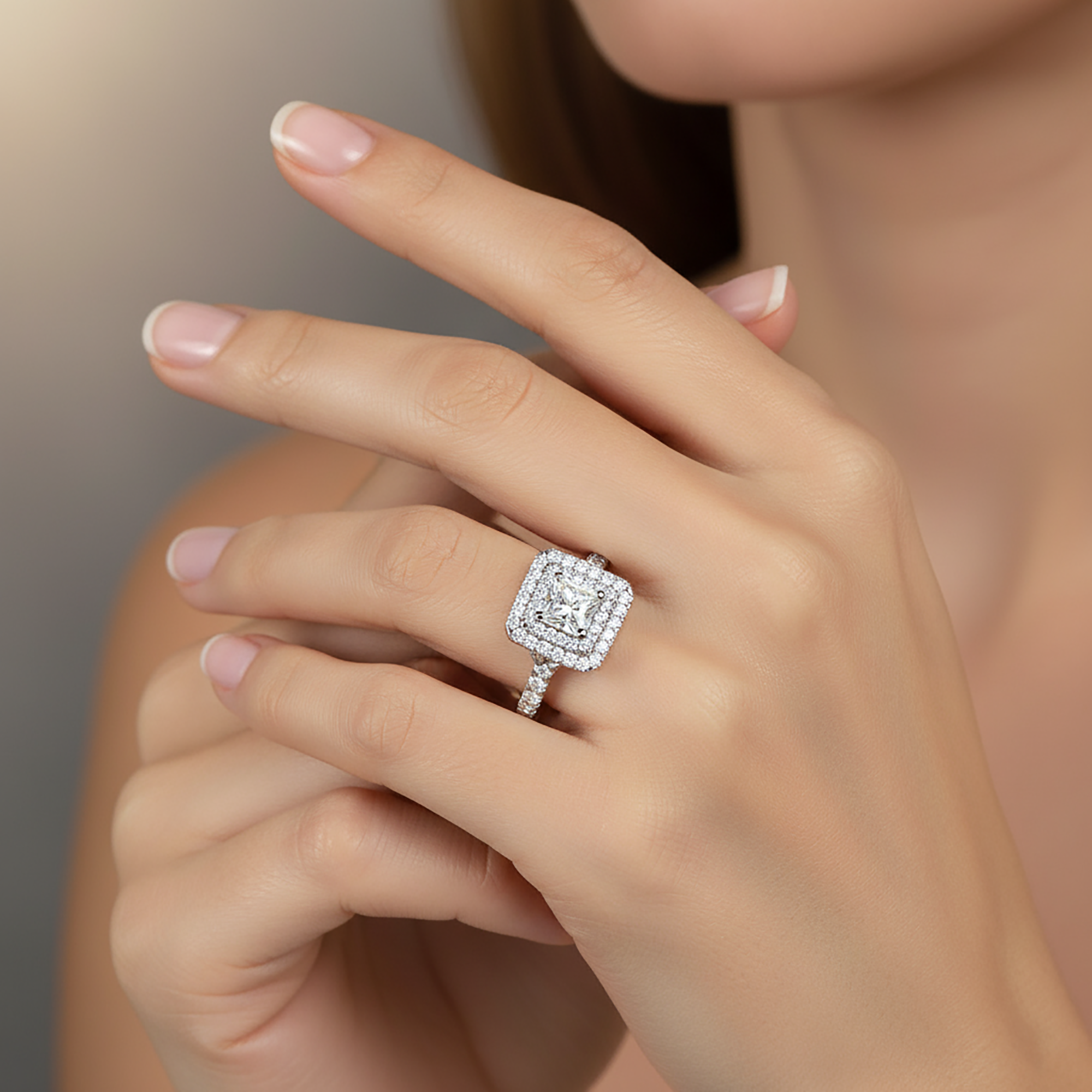 Double Halo American Diamond Ring