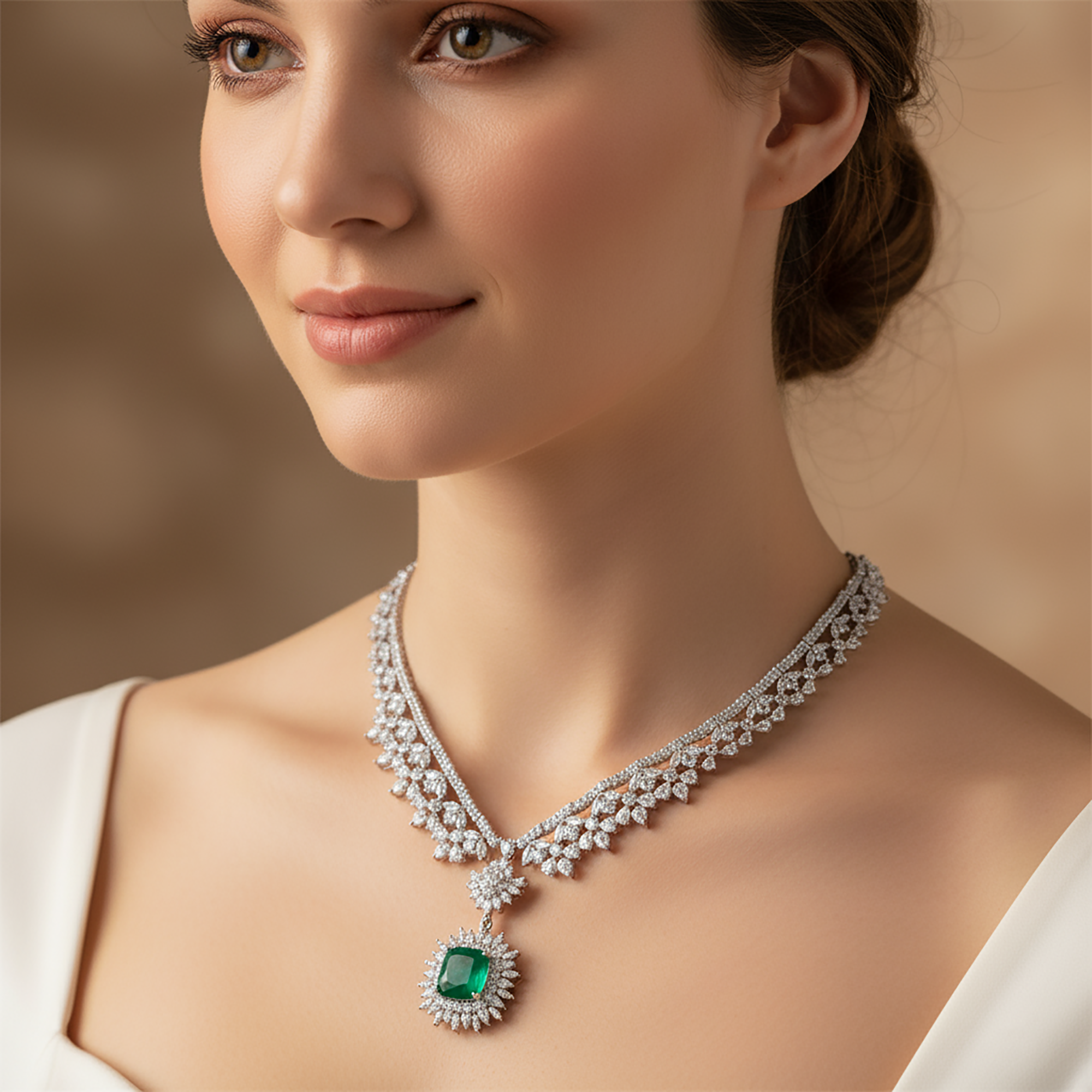 Sunburst Emerald May Birthstone Necklace