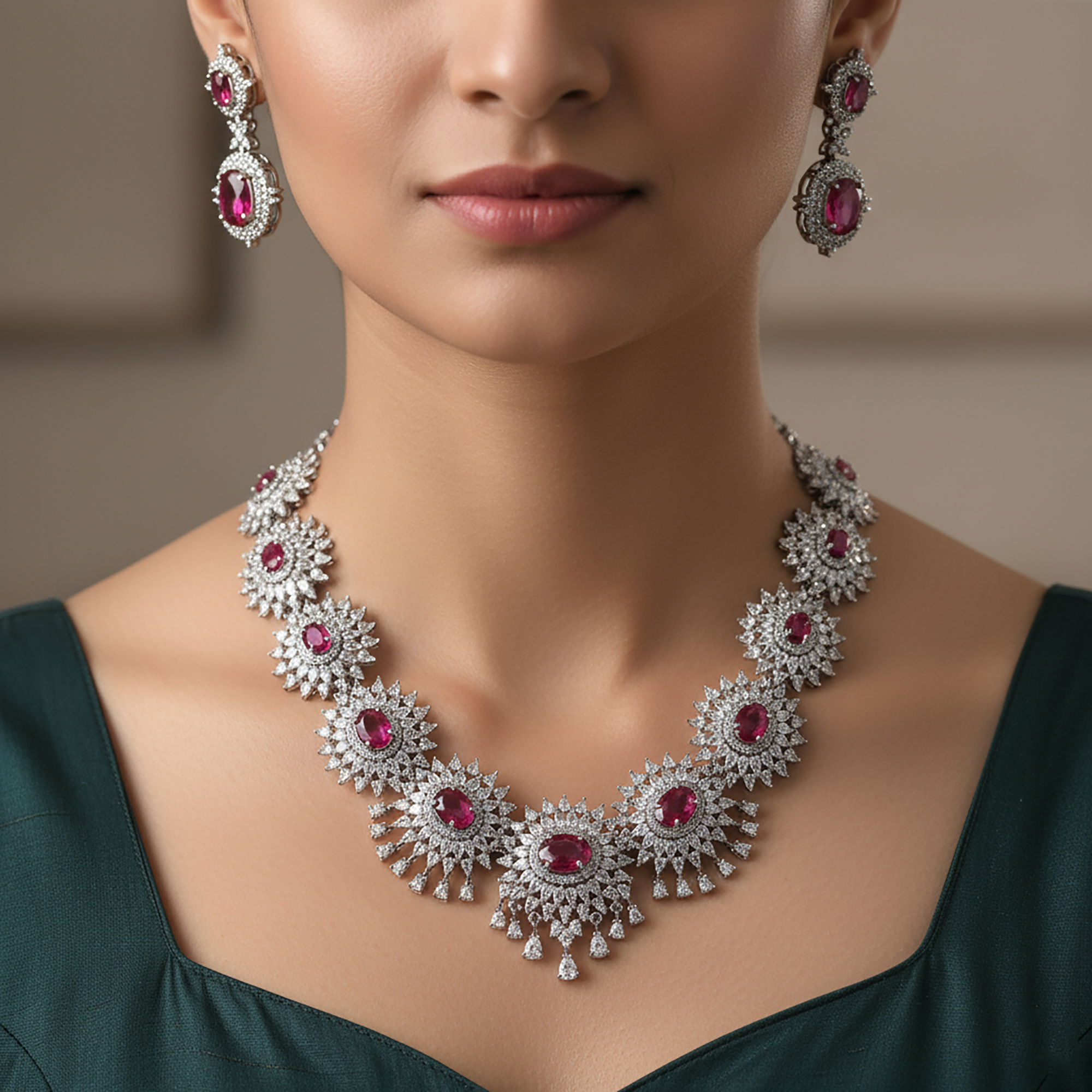 Royal Bridal Ruby Necklace Set