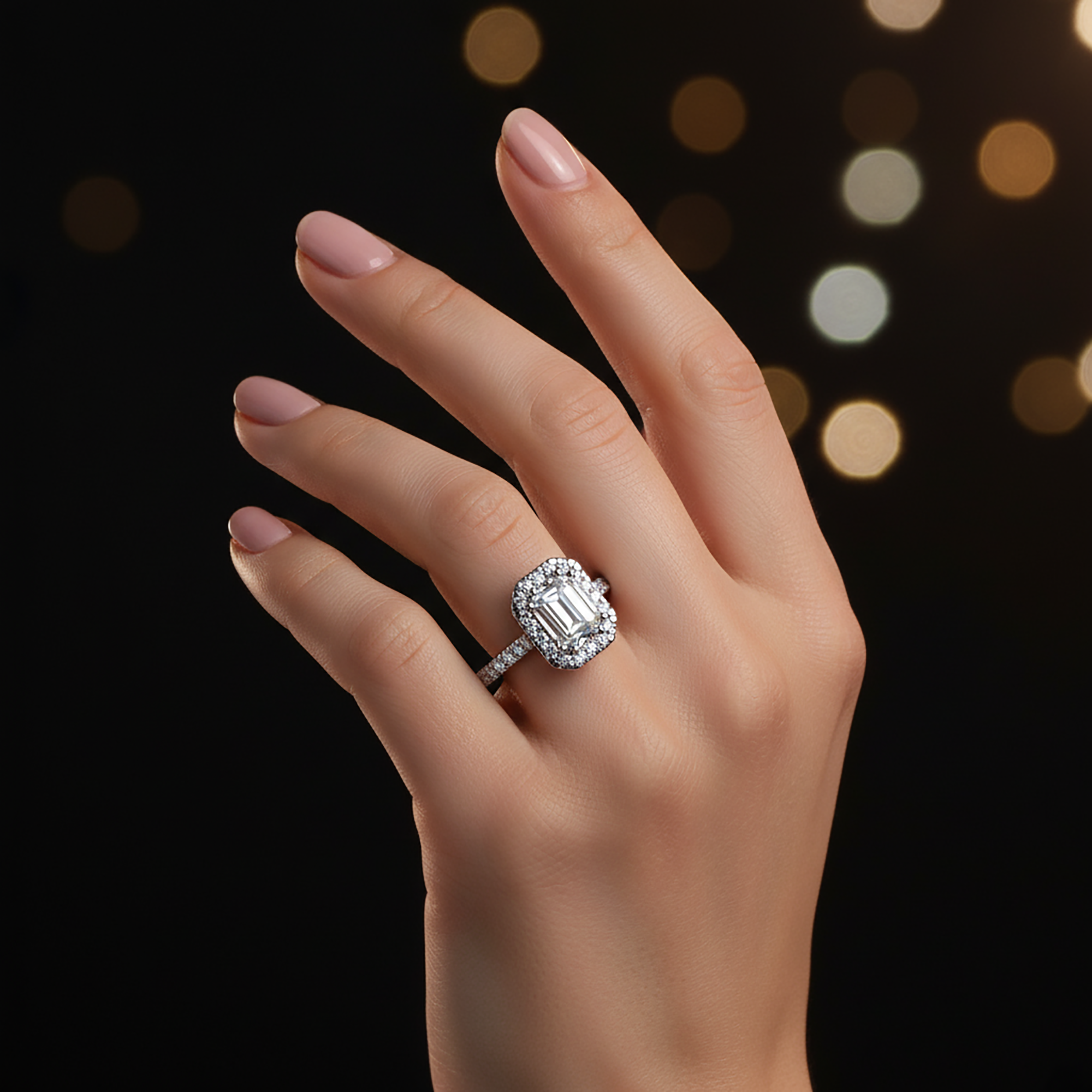 Emerald Halo Solitaire Ring