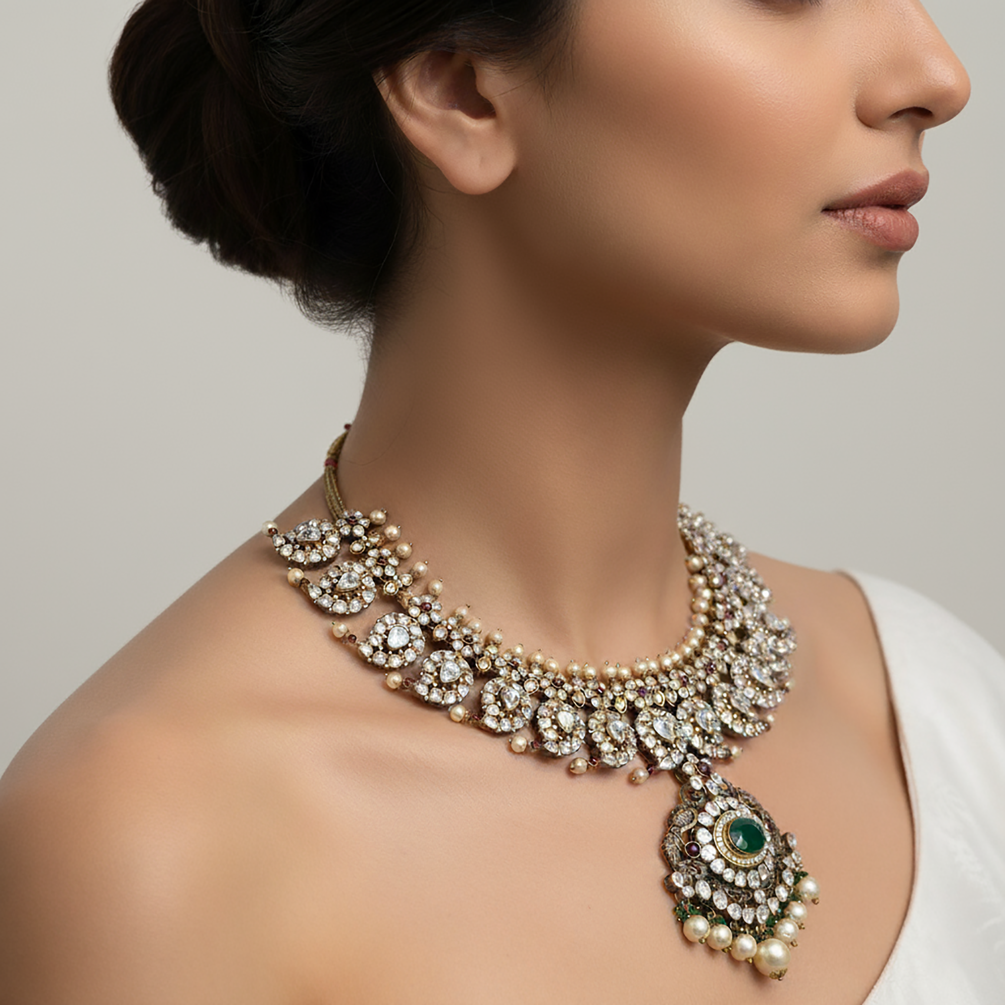 Antique Gold Plated Mango Polki Necklace