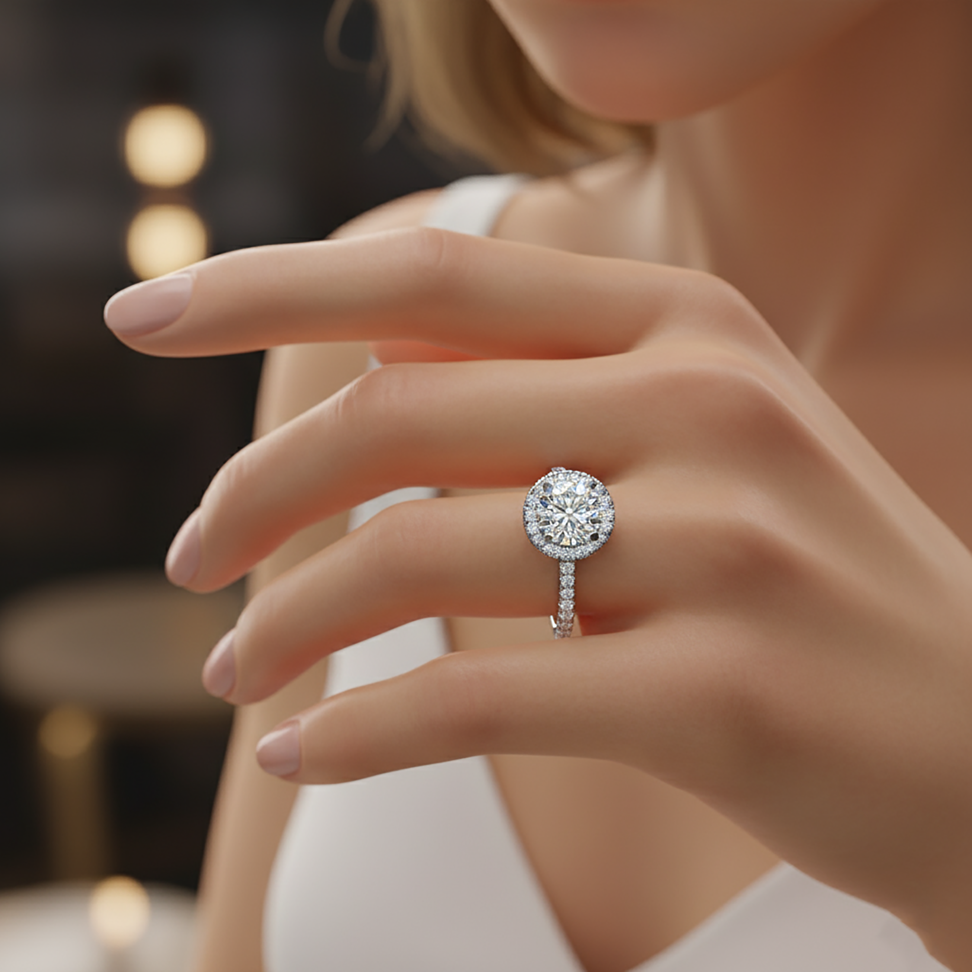 Round Halo Solitaire Ring