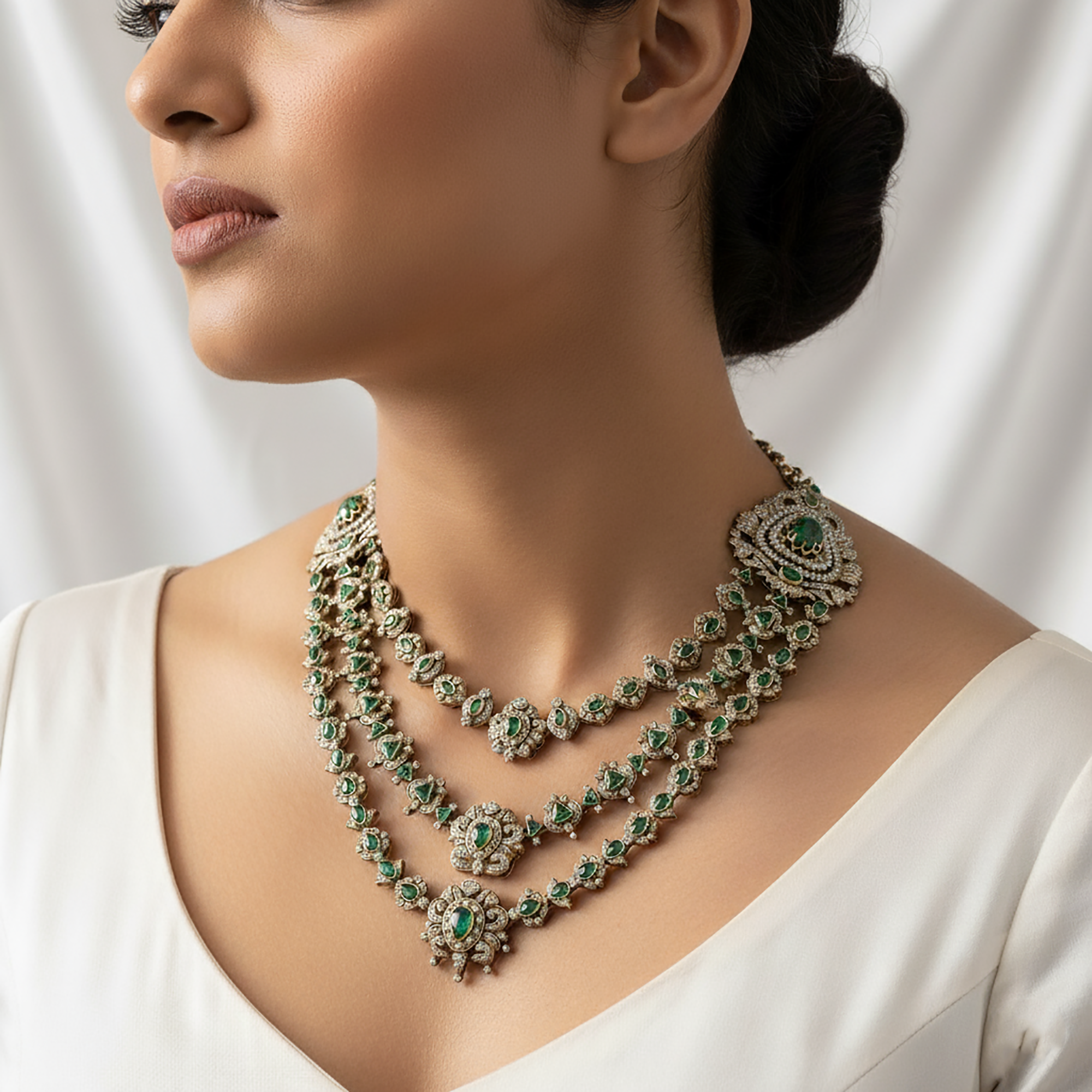 Royal Emerald Triple Layer Necklace