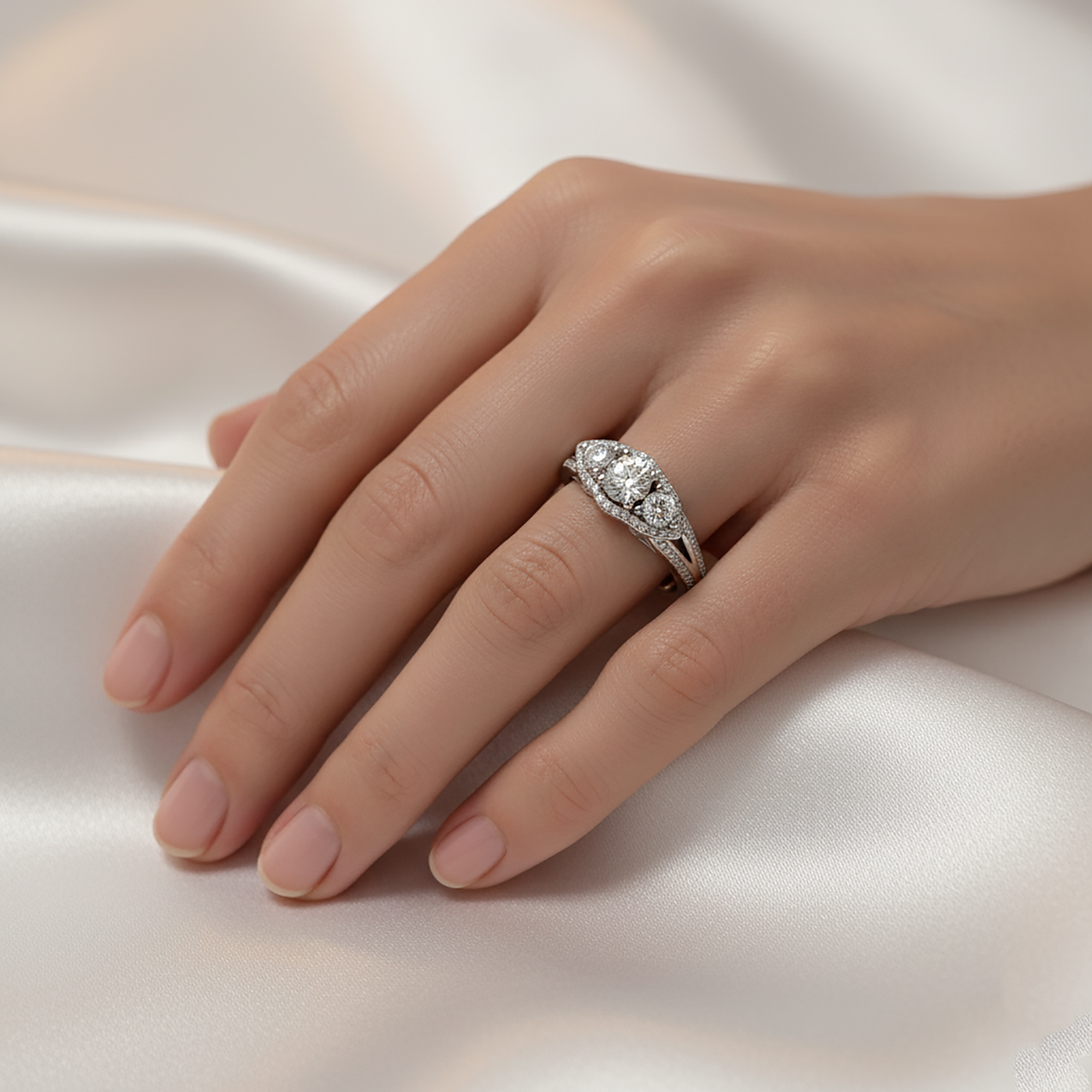 Three Stone Split Shank Ring