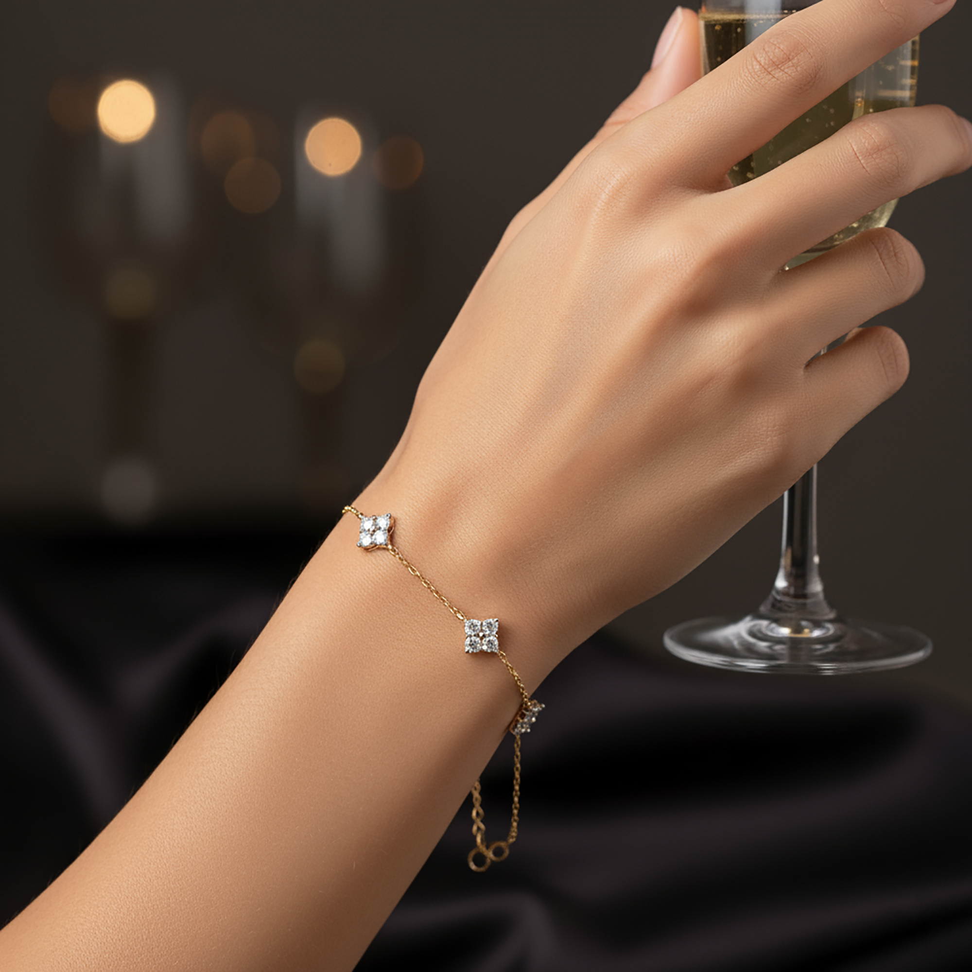 American Diamond Square Cluster Bracelet