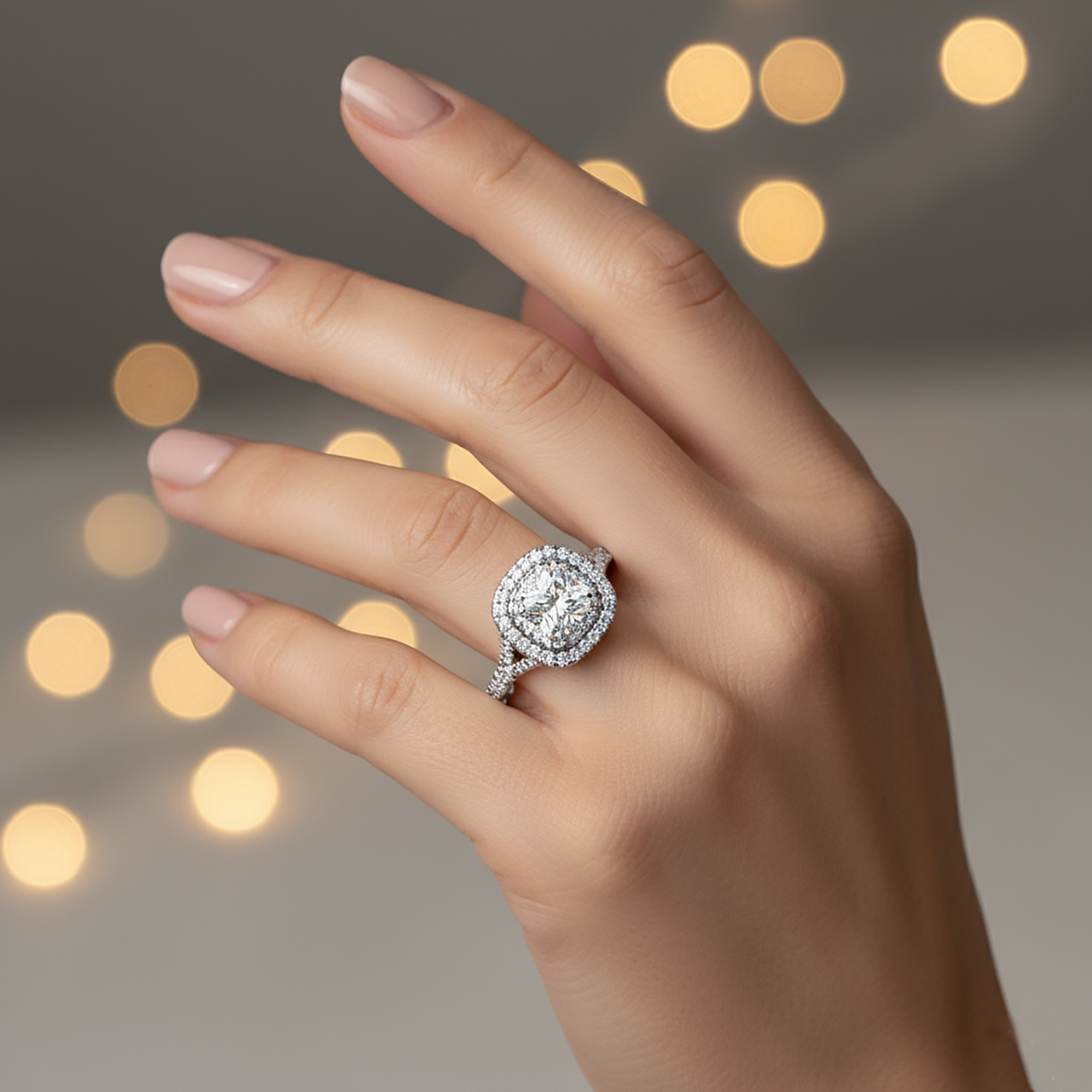 Double Halo Engagement Diamond Ring