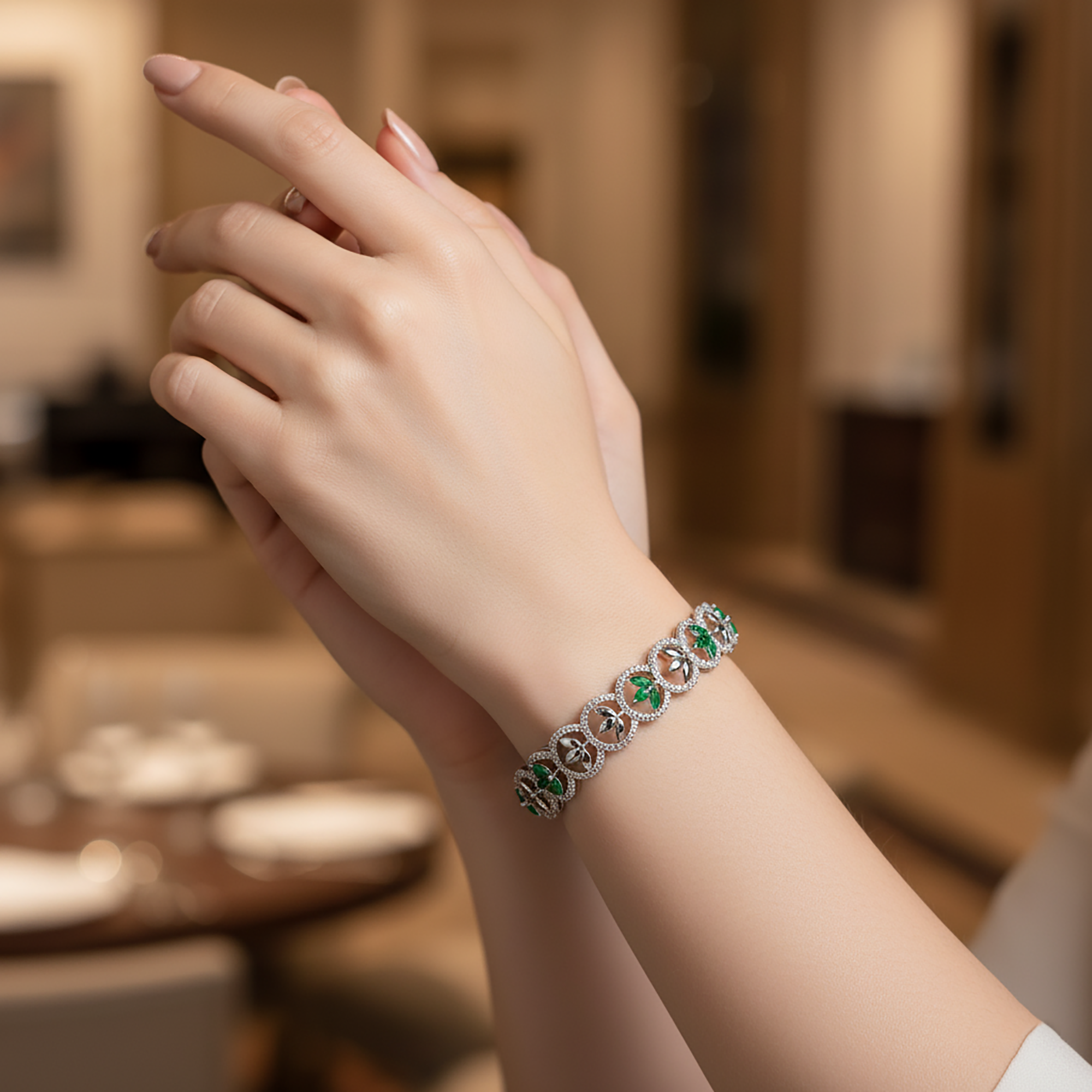 White Gold Paraiba Leaf Bracelet