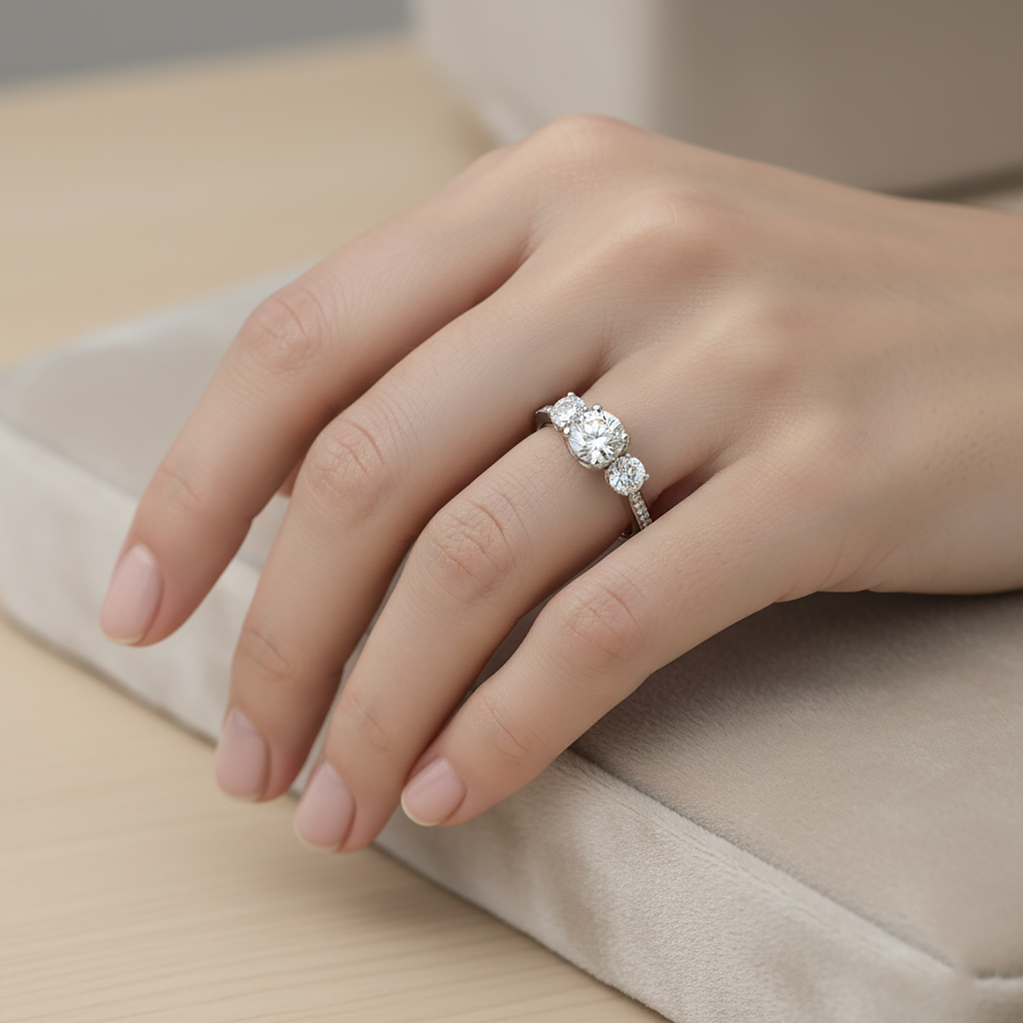 Elegant Trilogy Round Stone Ring