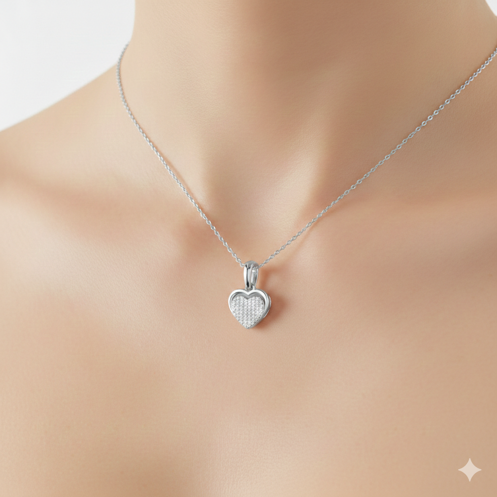 Sterling Silver Heart Diamond Pendant