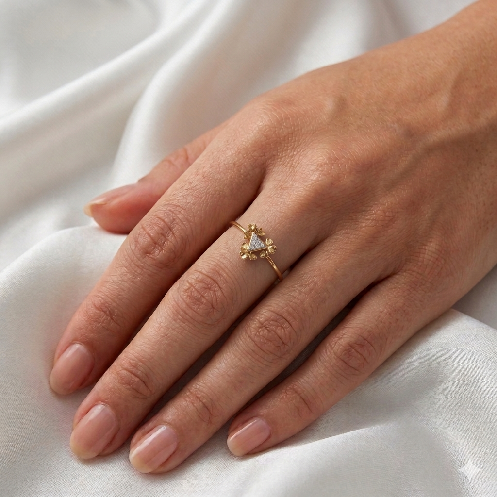 Triangle Diamond Cluster Floral Ring