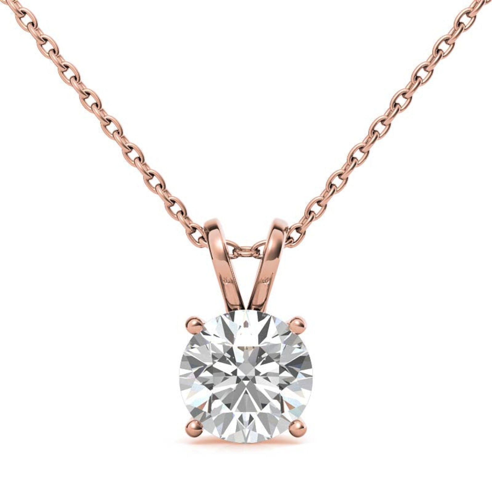 Adjustable Sterling Silver Delicate Rose Gold Round Diamond Solitaire Pendant For Women