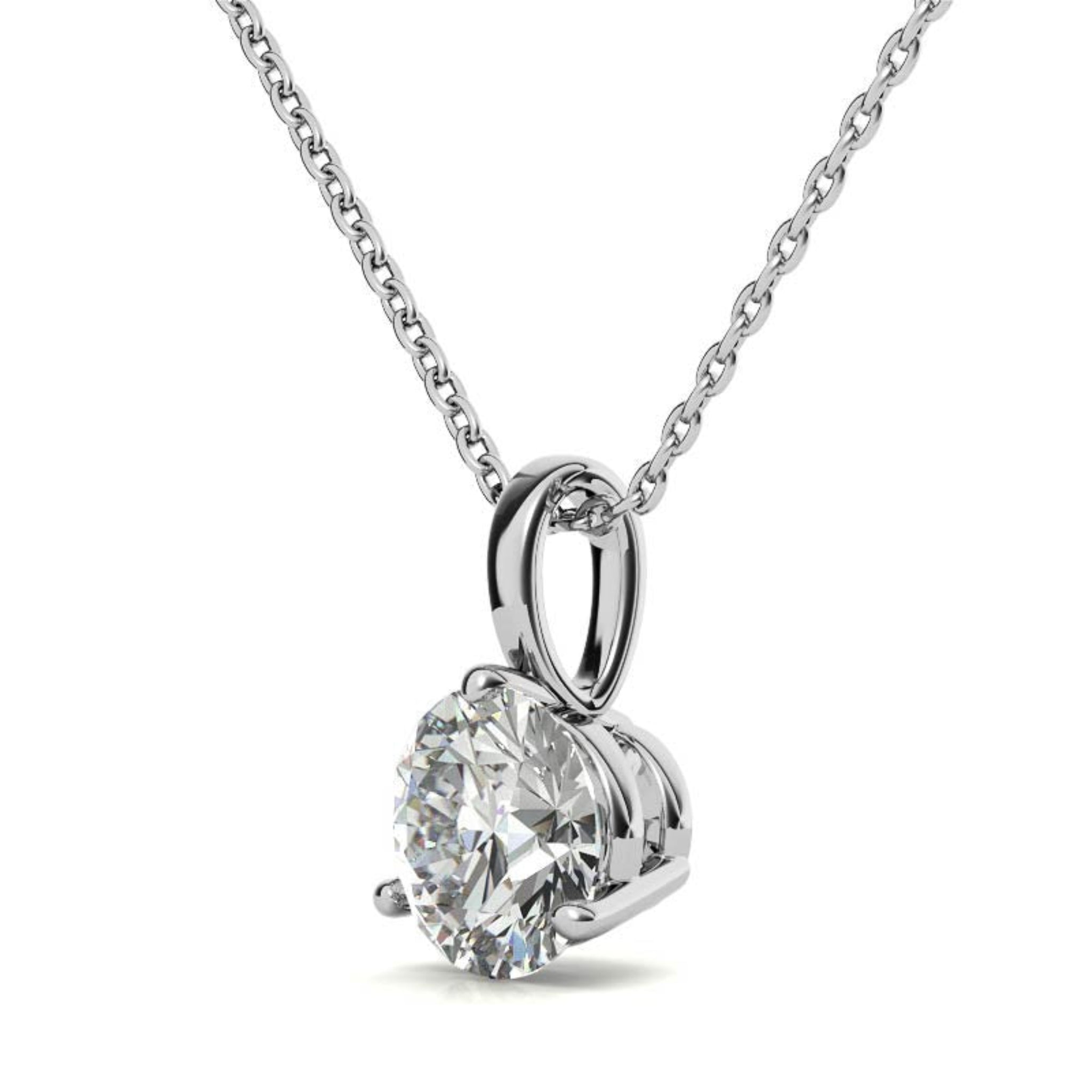 Adjustable Elegant Sterling Silver White Gold Round Solitaire Pendant For Women