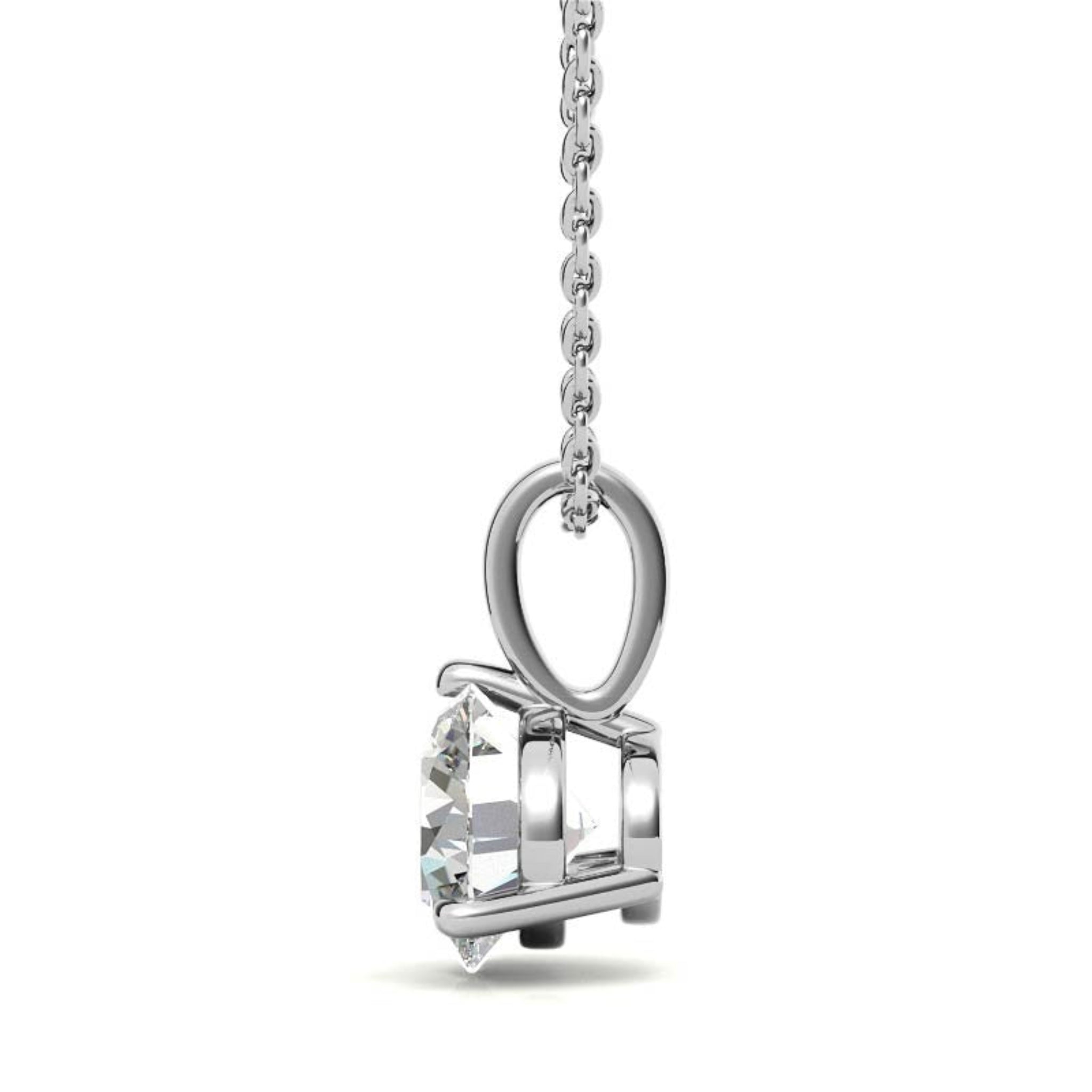 Adjustable Elegant Sterling Silver White Gold Round Solitaire Pendant For Women