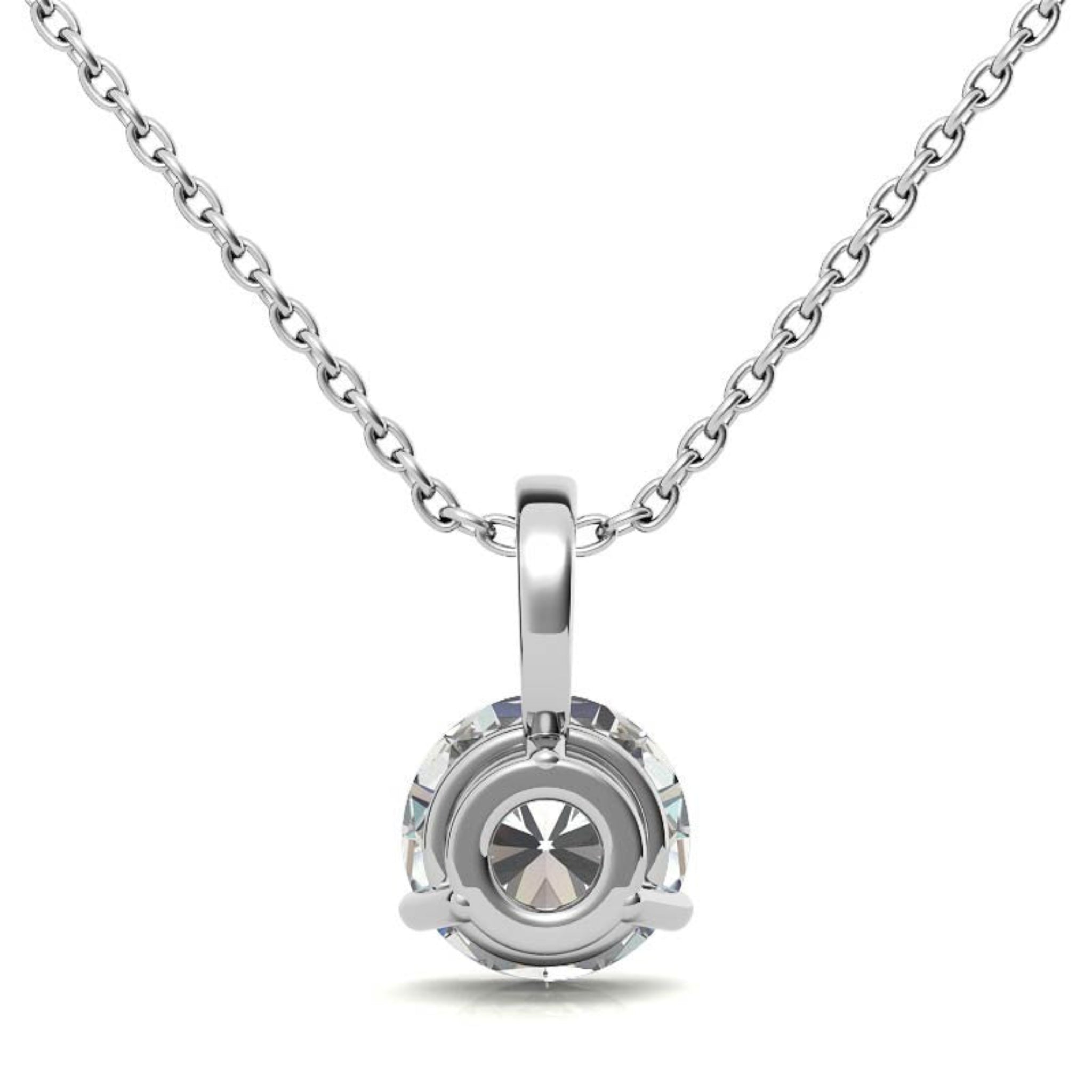 Adjustable Elegant Sterling Silver White Gold Round Solitaire Pendant For Women