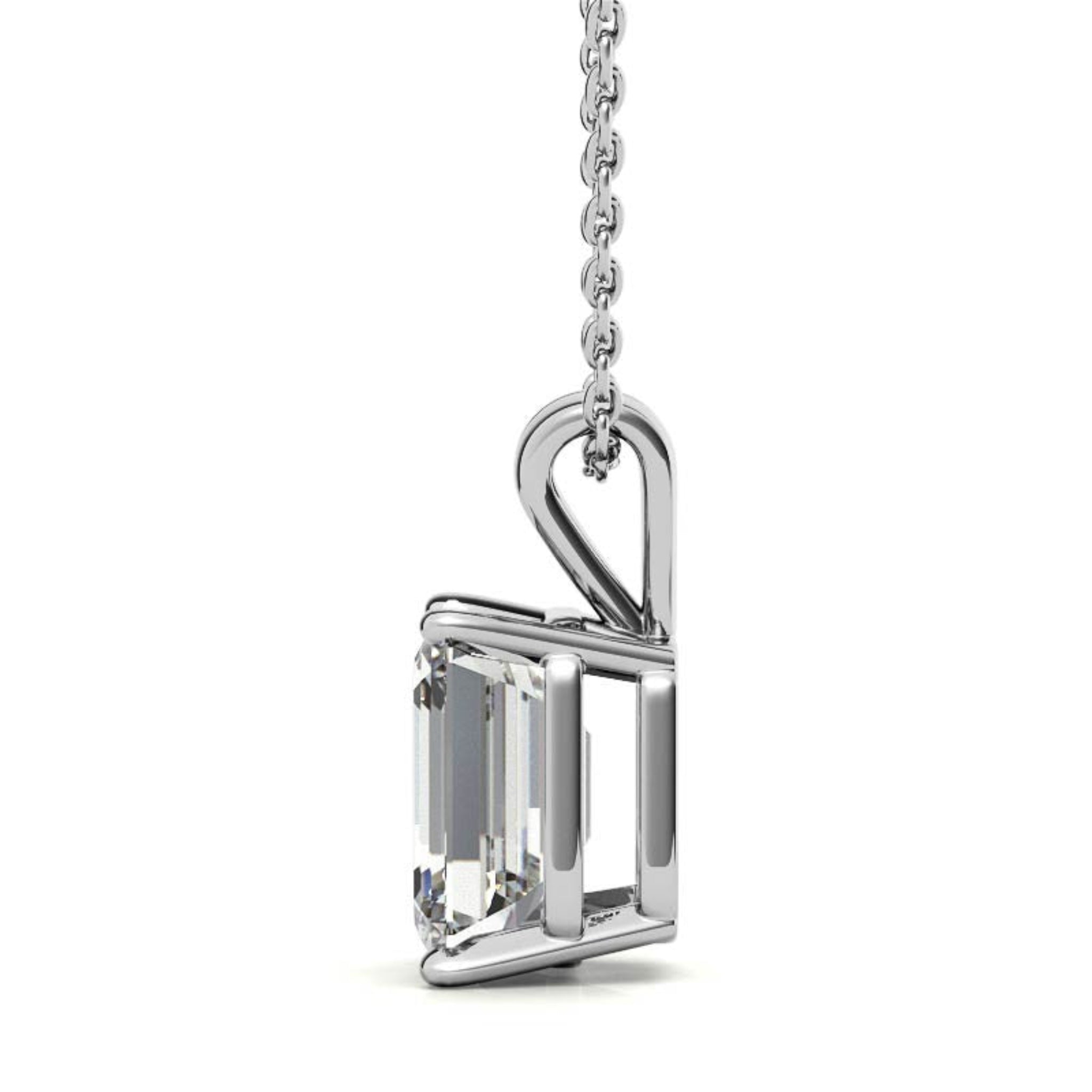 Sterling Silver Unique Adjustable Emerald Cut Solitaire White Gold Pendant For Women
