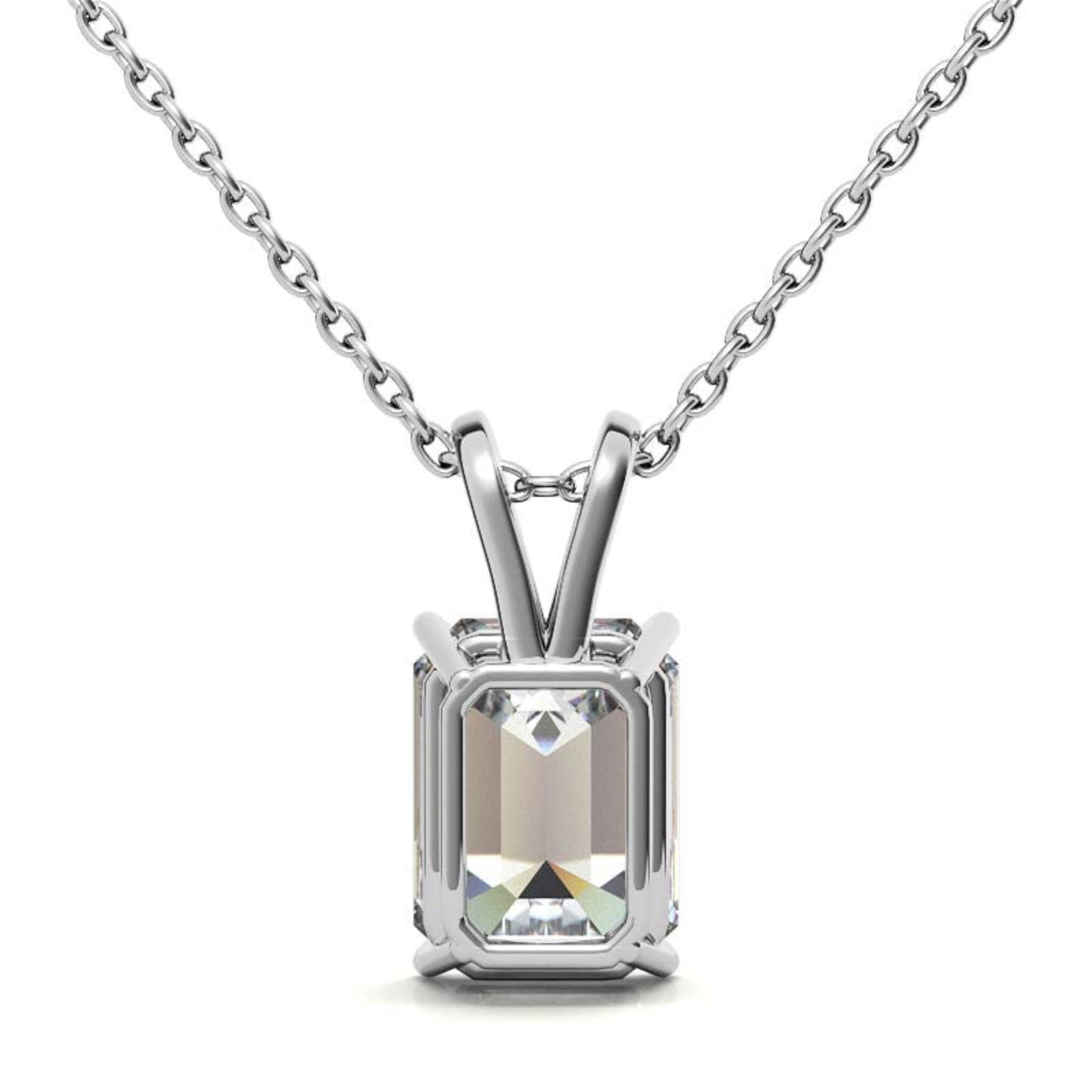 Sterling Silver Unique Adjustable Emerald Cut Solitaire White Gold Pendant For Women