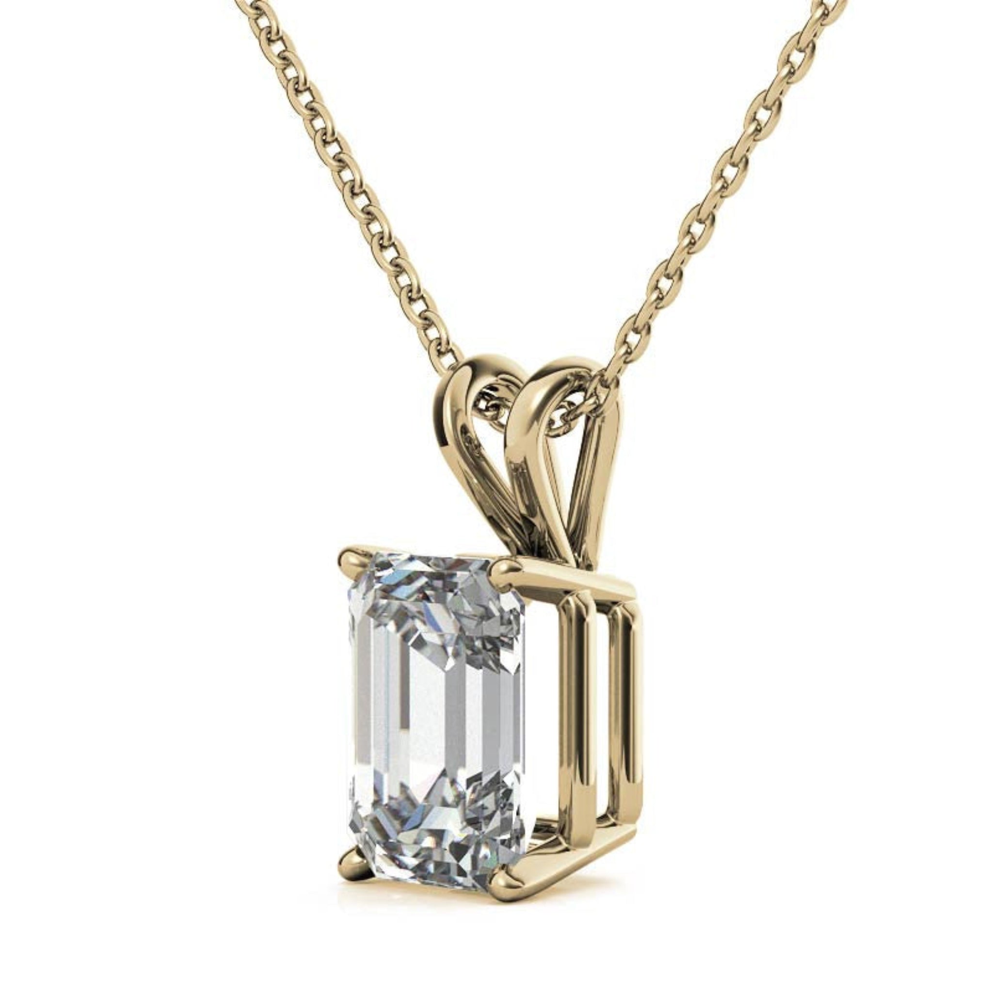 Sterling Silver Unique Adjustable Emerald Cut Solitaire Yellow Gold Pendant For Women