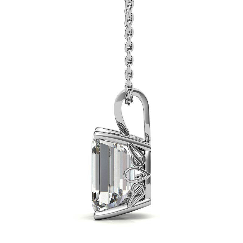 Minimalist Emerald Cut White Gold Solitaire Pendant