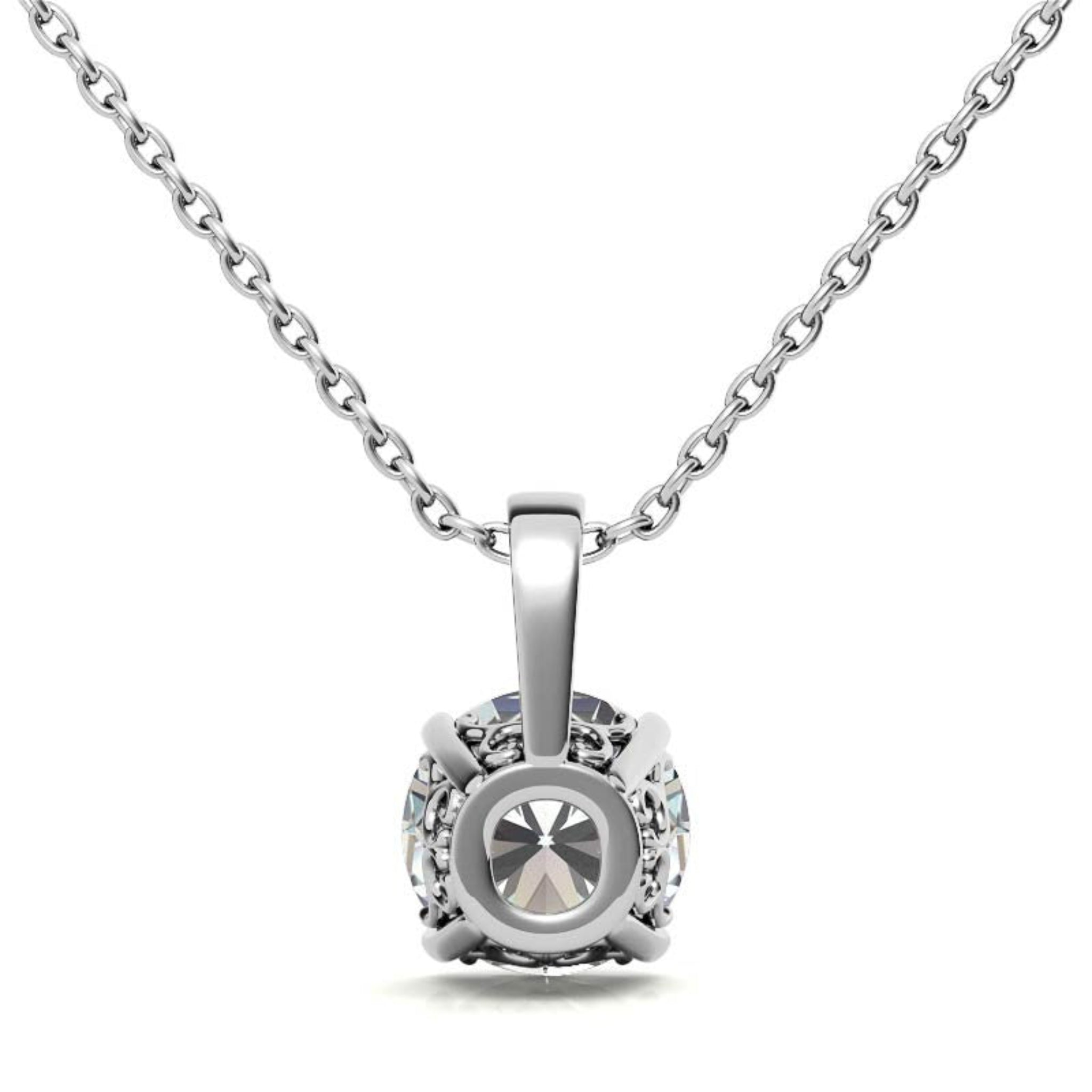 Adjustable Sterling Silver Graceful White Gold Round Solitaire Pendant For Women