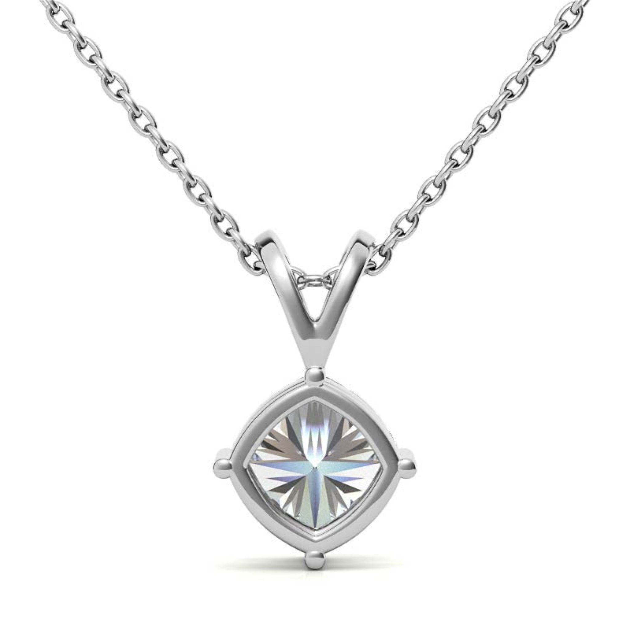 925 Sterling Silver Elegant Adjustable Cushion Cut White Gold Solitaire Pendant For Women